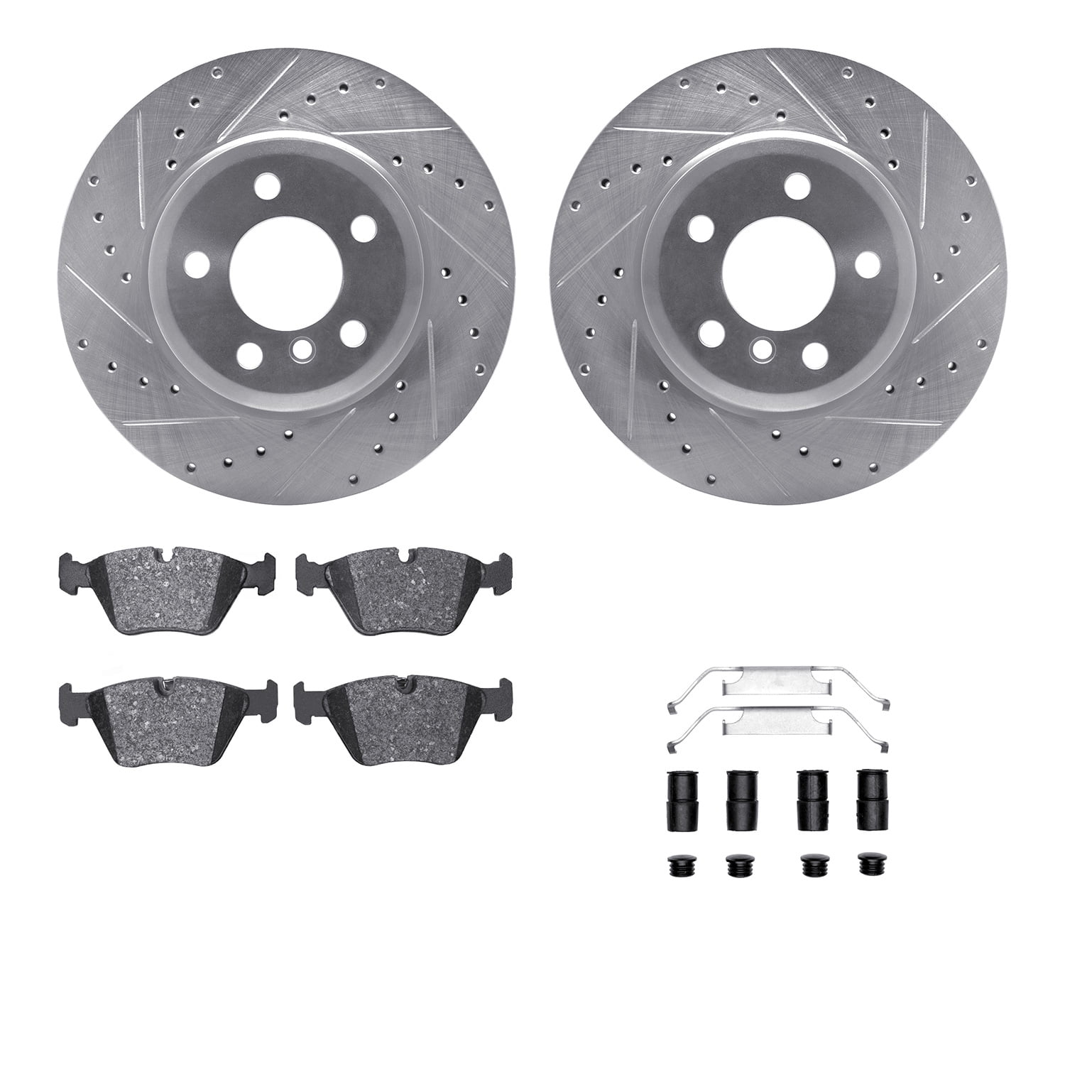 Dynamic Friction Company Front Brake Rotors-Drilled and Slotted-Silver with 5000 Advanced Brake Pads includes Hardware 7512-31080