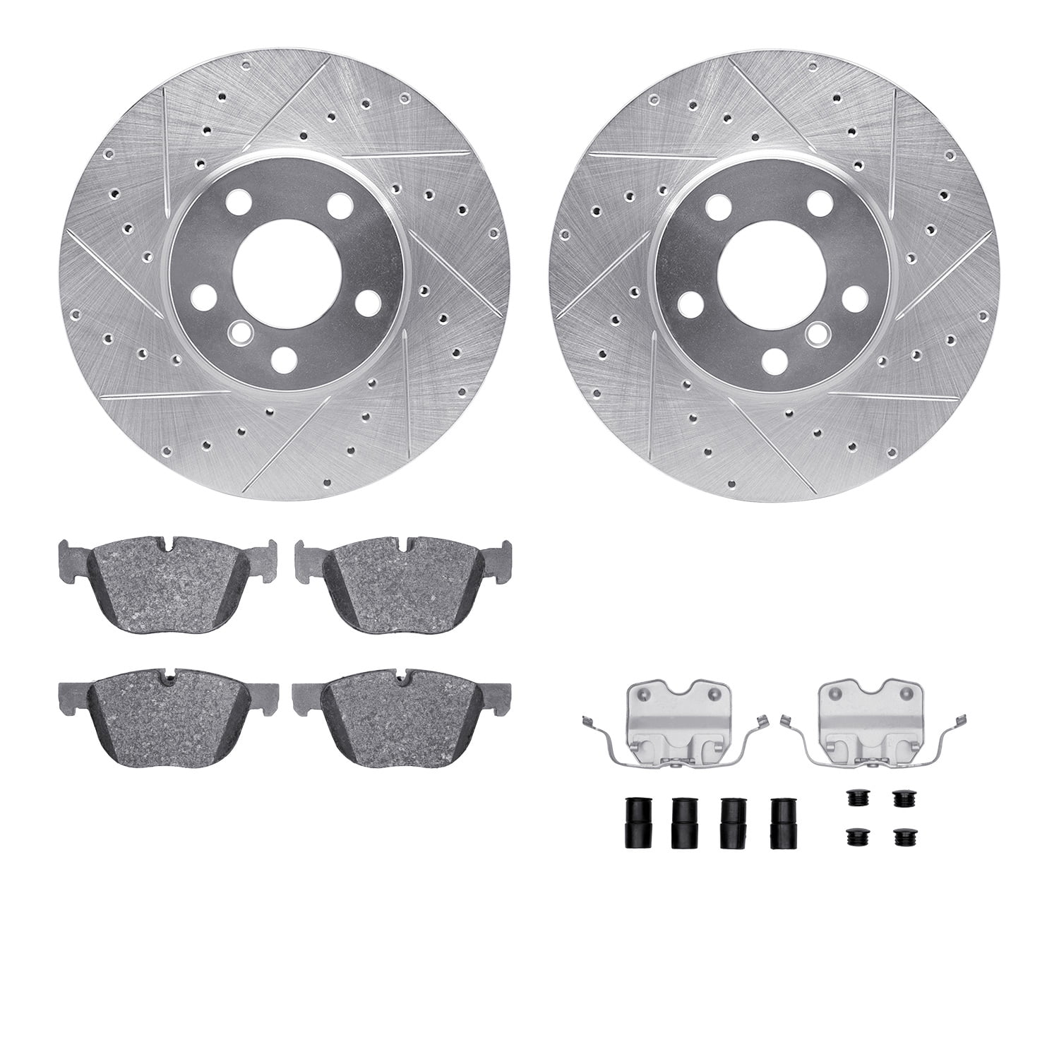 Dynamic Friction Company Front Brake Rotors-Drilled and Slotted-Silver with 5000 Advanced Brake Pads includes Hardware 7512-31093