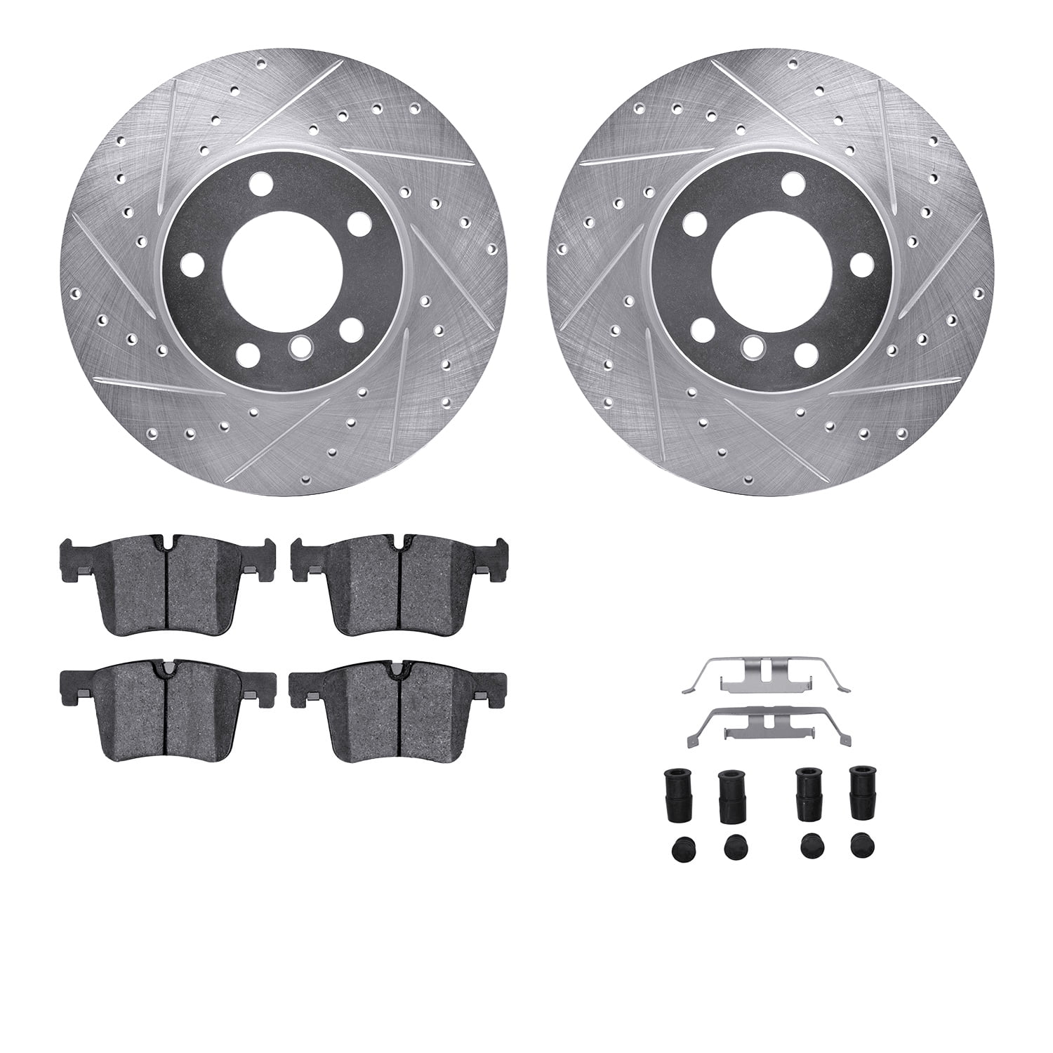 Dynamic Friction Company Front Brake Rotors-Drilled and Slotted-Silver with 5000 Advanced Brake Pads includes Hardware 7512-31095