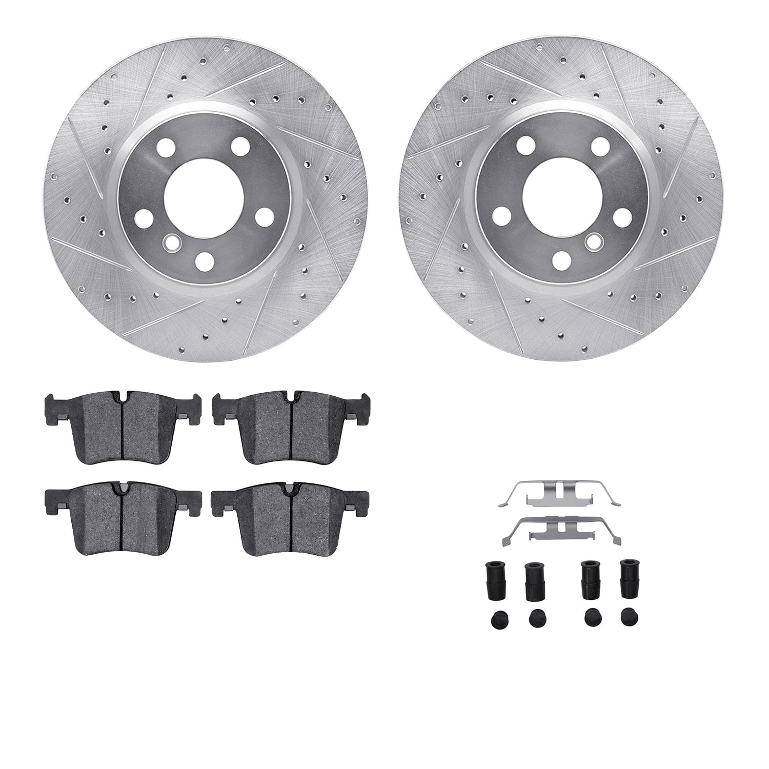 Dynamic Friction Company Front Brake Rotors-Drilled and Slotted-Silver with 5000 Advanced Brake Pads includes Hardware 7512-31111