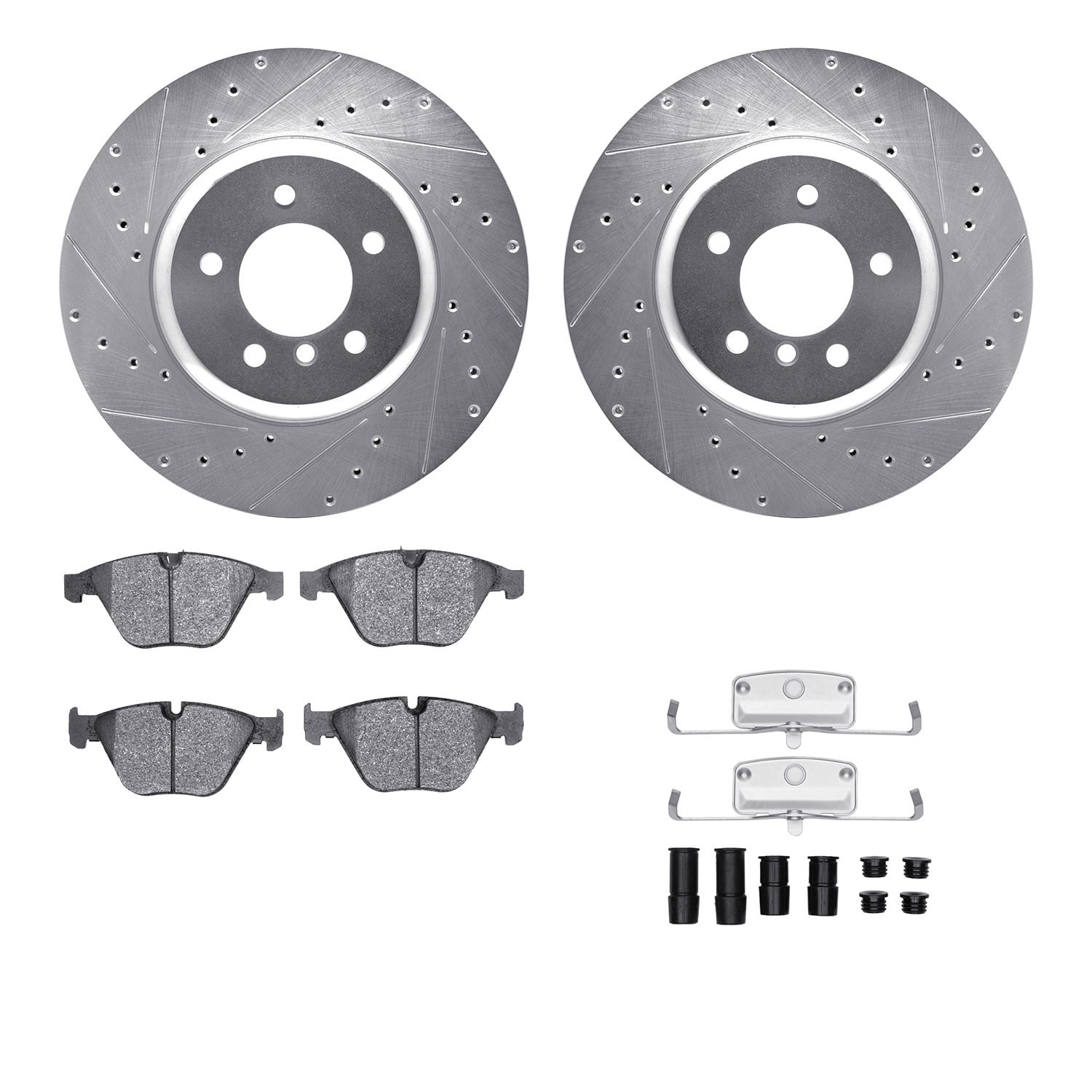Dynamic Friction Company Front Brake Rotors-Drilled and Slotted-Silver with 5000 Advanced Brake Pads includes Hardware 7512-31113