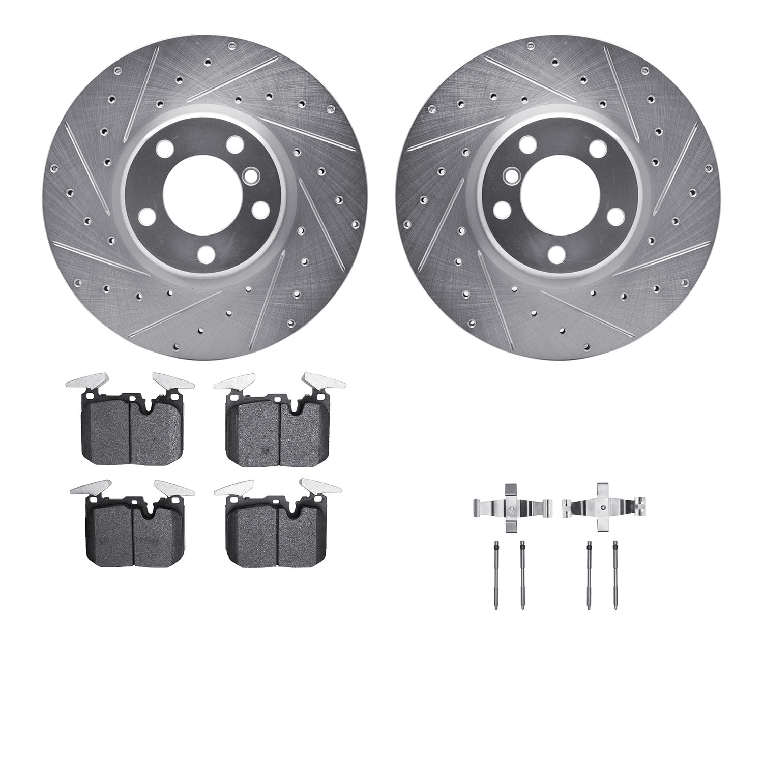 Dynamic Friction Company Front Brake Rotors-Drilled and Slotted-Silver with 5000 Advanced Brake Pads includes Hardware 7512-31119
