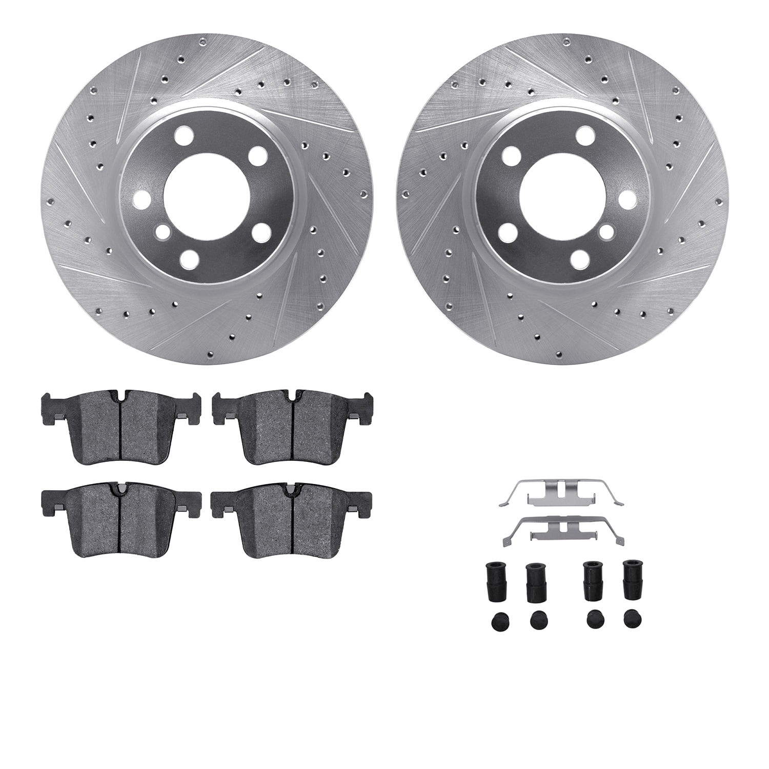 Dynamic Friction Company Front Brake Rotors-Drilled and Slotted-Silver with 5000 Advanced Brake Pads includes Hardware 7512-31130