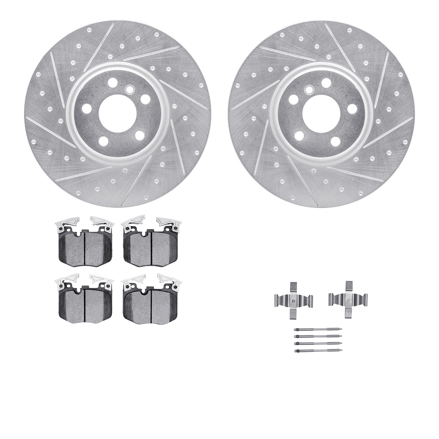Dynamic Friction Company Front Brake Rotors-Drilled and Slotted-Silver with 5000 Advanced Brake Pads includes Hardware 7512-31136