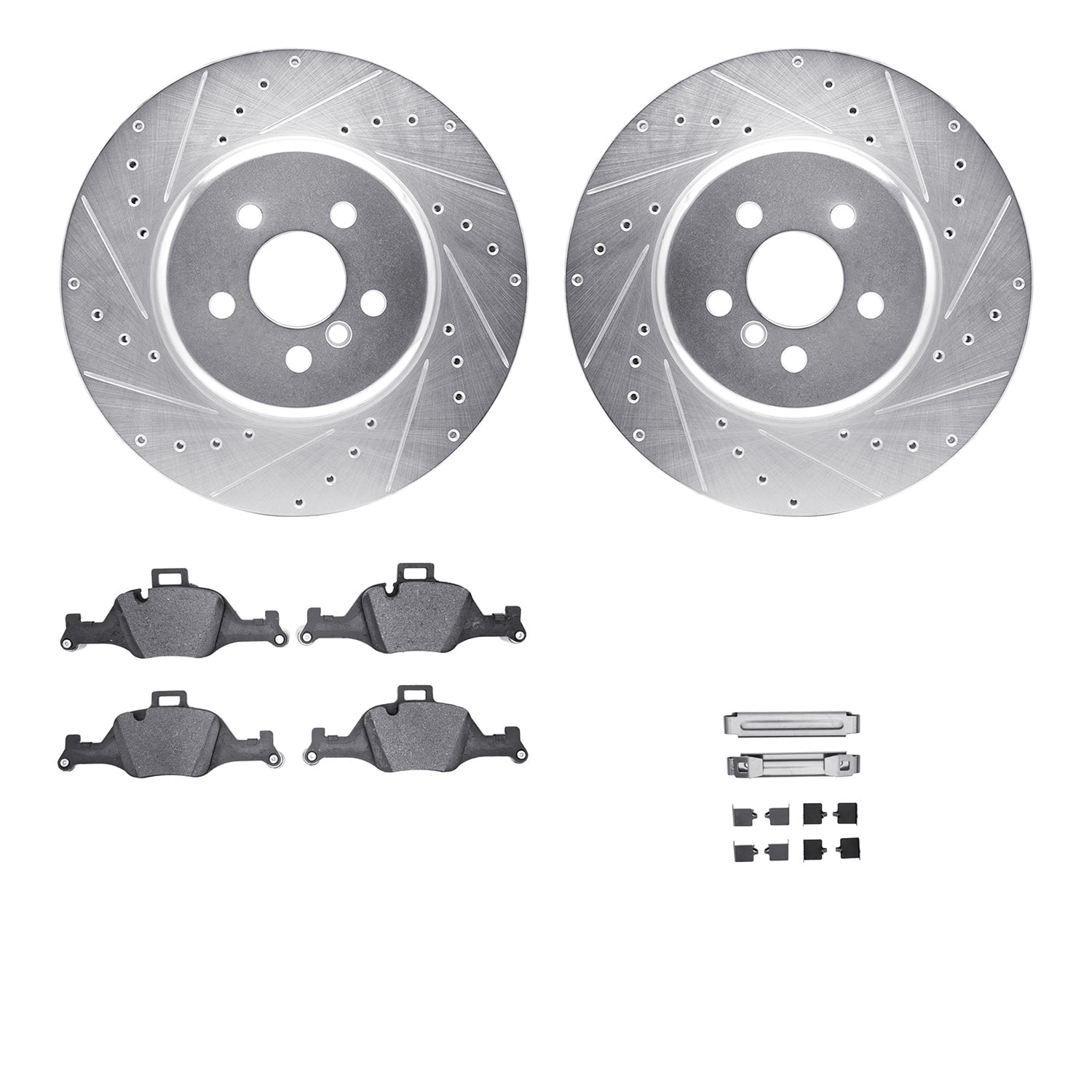 Dynamic Friction Company Front Brake Rotors-Drilled and Slotted-Silver with 5000 Advanced Brake Pads includes Hardware 7512-31157