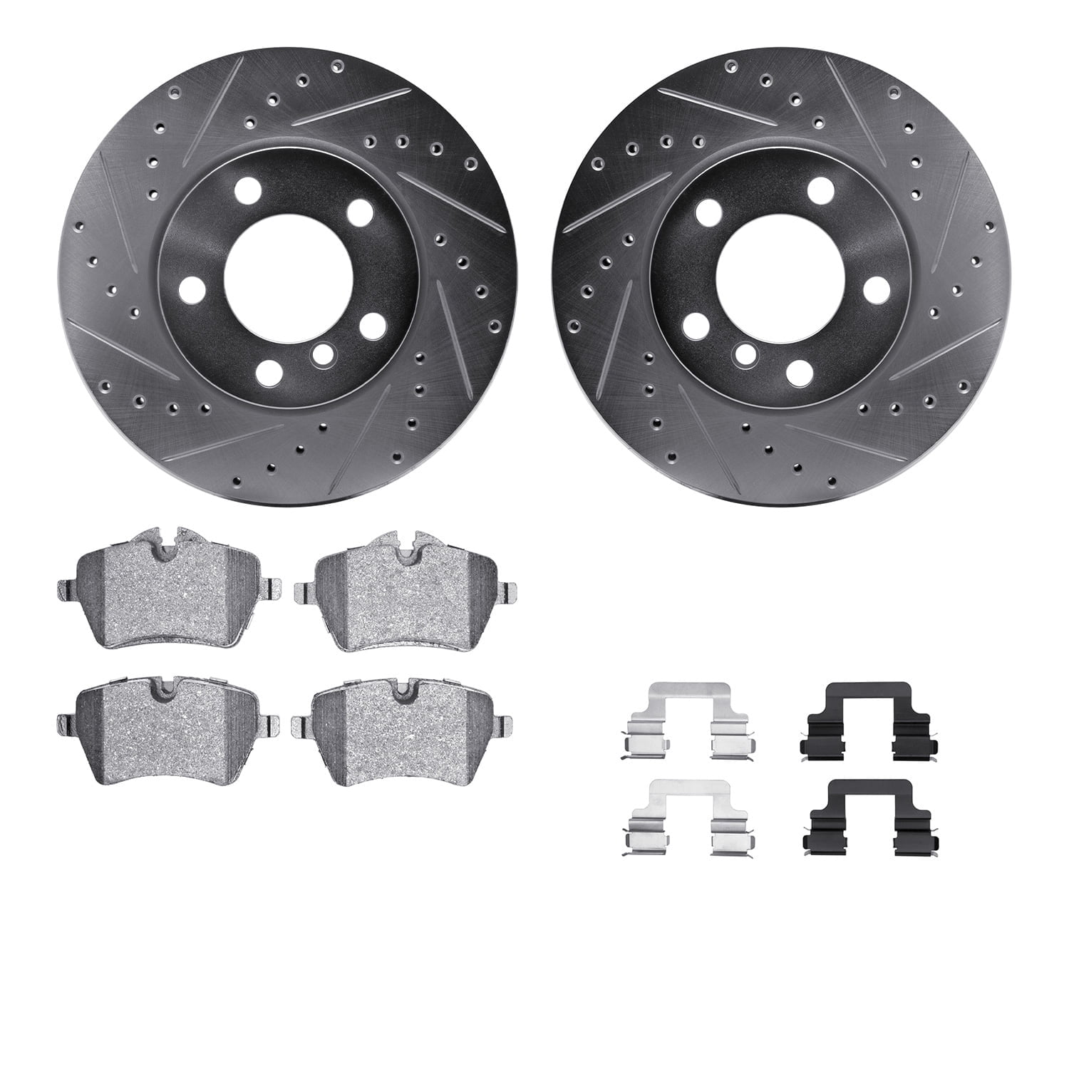 Dynamic Friction Company Front Brake Rotors-Drilled and Slotted-Silver with 5000 Advanced Brake Pads includes Hardware 7512-32010