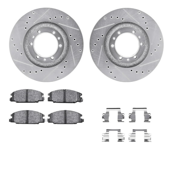 Dynamic Friction Company Front Brake Rotors-Drilled and Slotted-Silver with 5000 Advanced Brake Pads includes Hardware 7512-37008