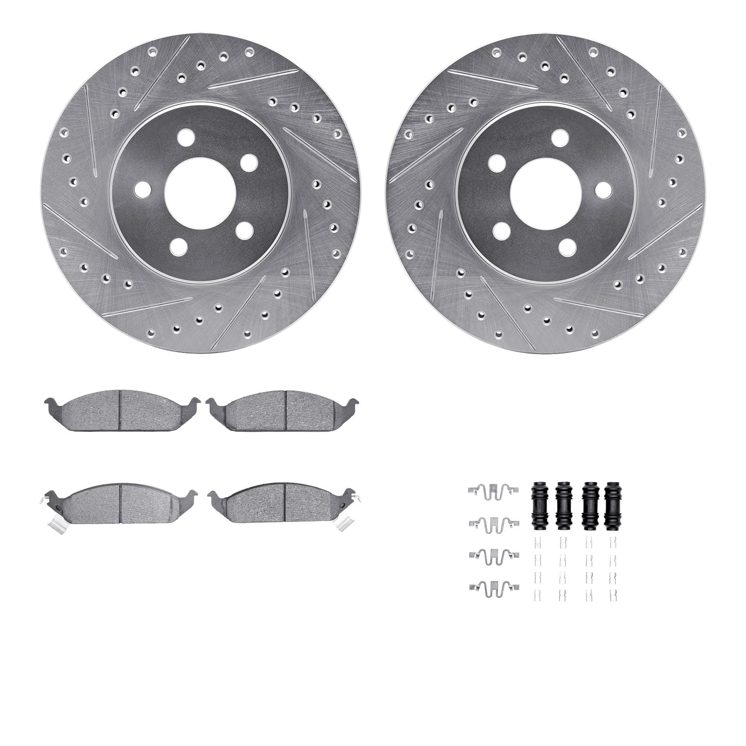 Dynamic Friction Company Front Brake Rotors-Drilled and Slotted-Silver with 5000 Advanced Brake Pads includes Hardware 7512-39049