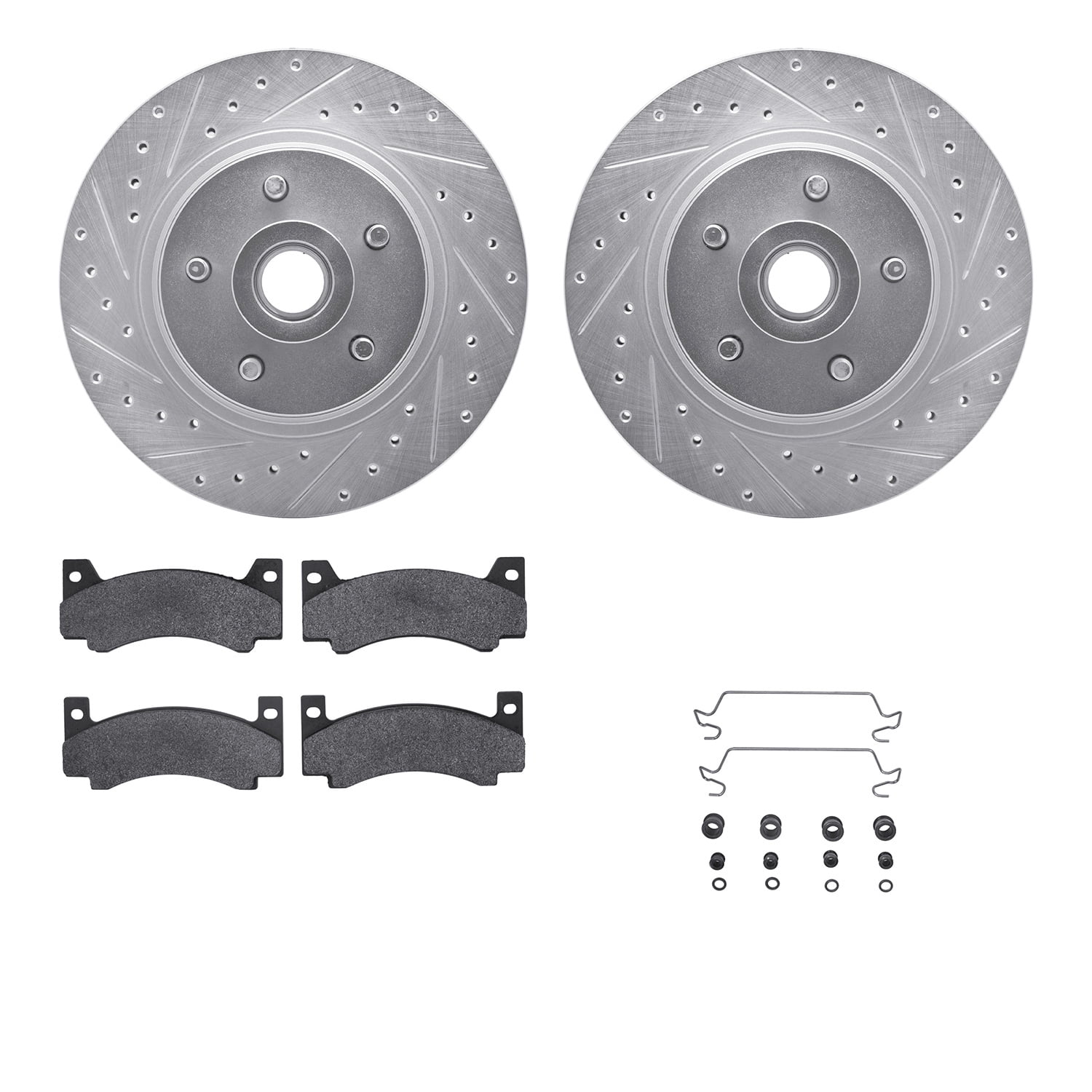 Dynamic Friction Company Front Brake Rotors-Drilled and Slotted-Silver with 5000 Advanced Brake Pads includes Hardware 7512-40001