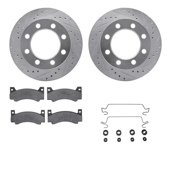 Dynamic Friction Company Front Brake Rotors-Drilled and Slotted-Silver with 5000 Advanced Brake Pads includes Hardware 7512-40004