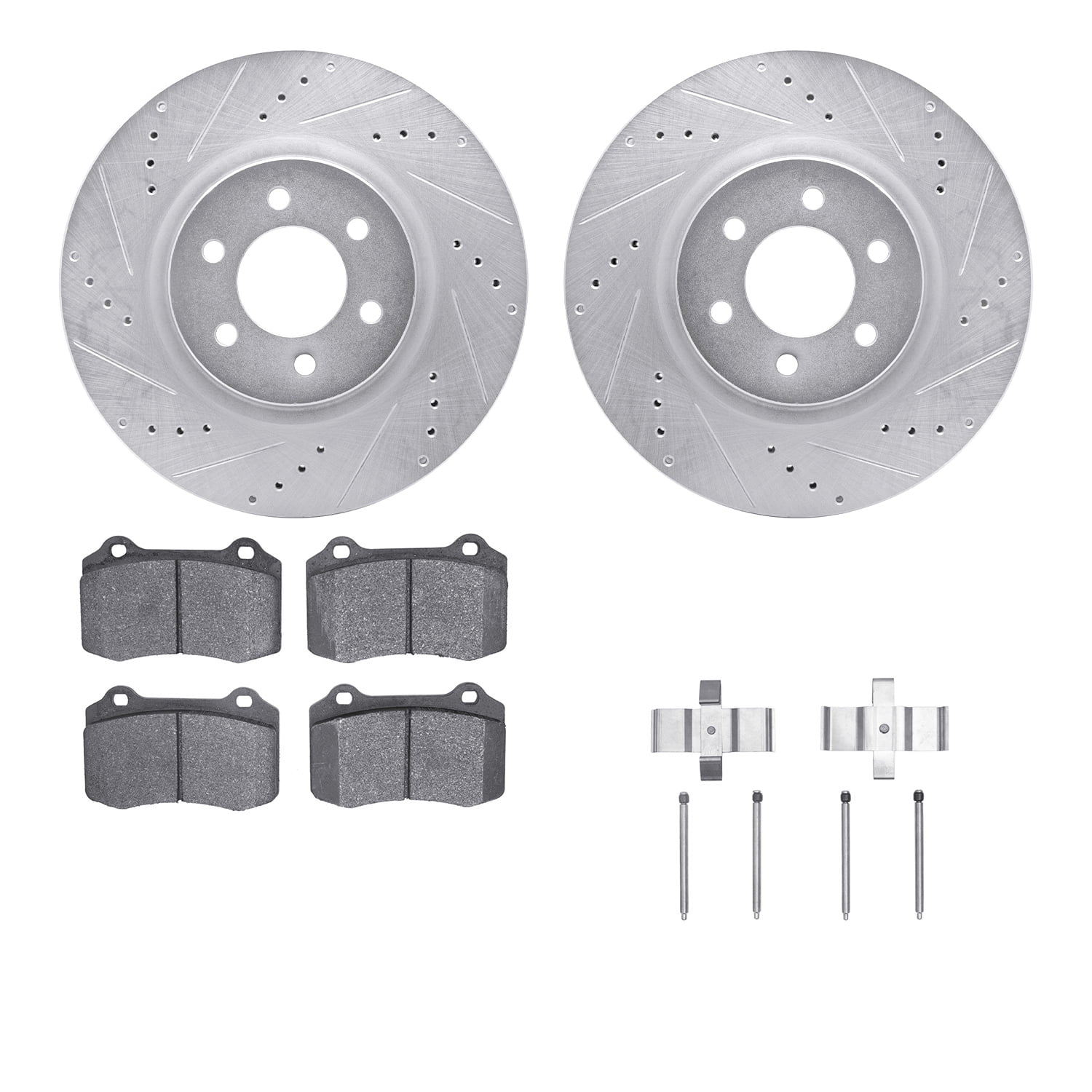Dynamic Friction Company Front Brake Rotors-Drilled and Slotted-Silver with 5000 Advanced Brake Pads includes Hardware 7512-40007
