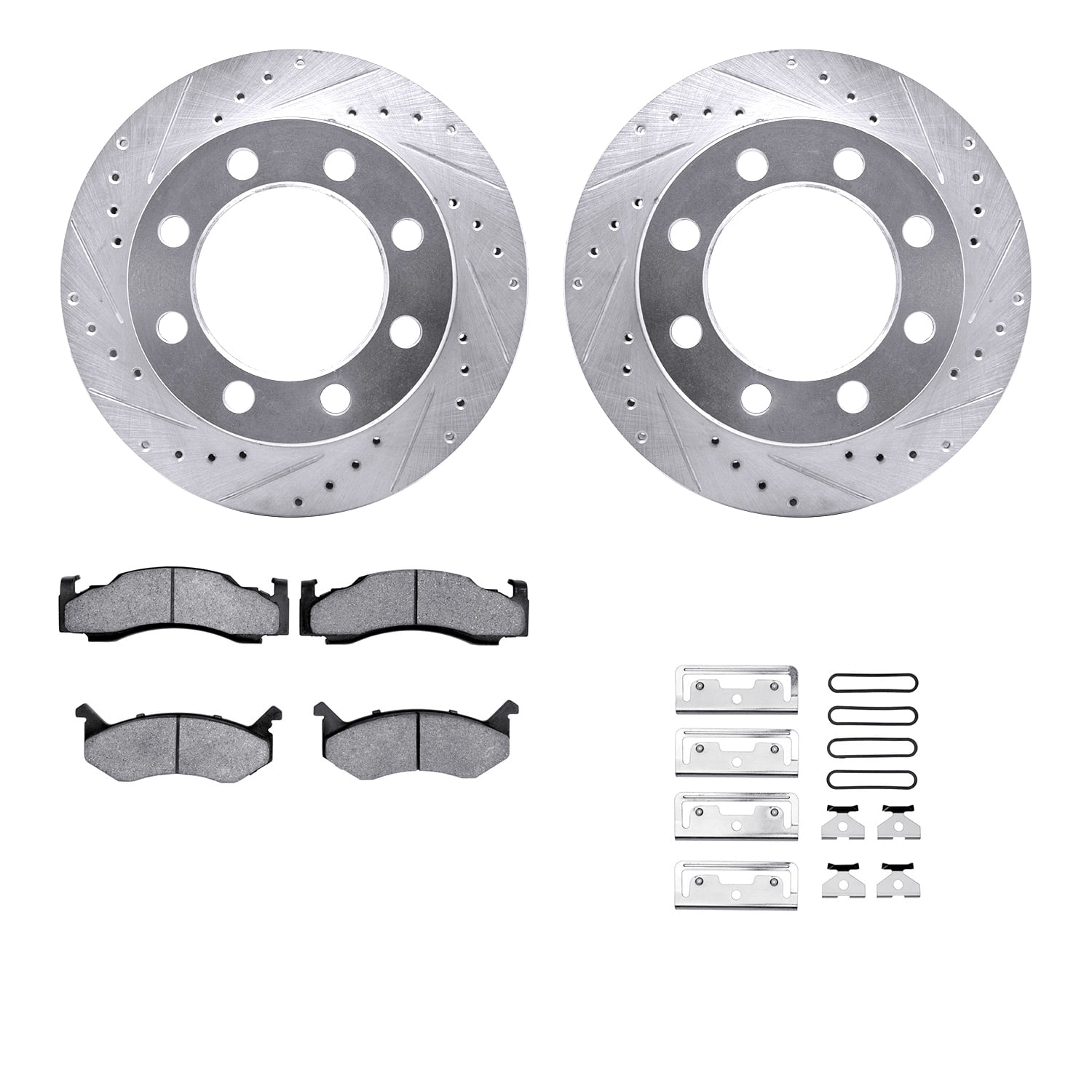 Dynamic Friction Company Front Brake Rotors-Drilled and Slotted-Silver with 5000 Advanced Brake Pads includes Hardware 7512-40013