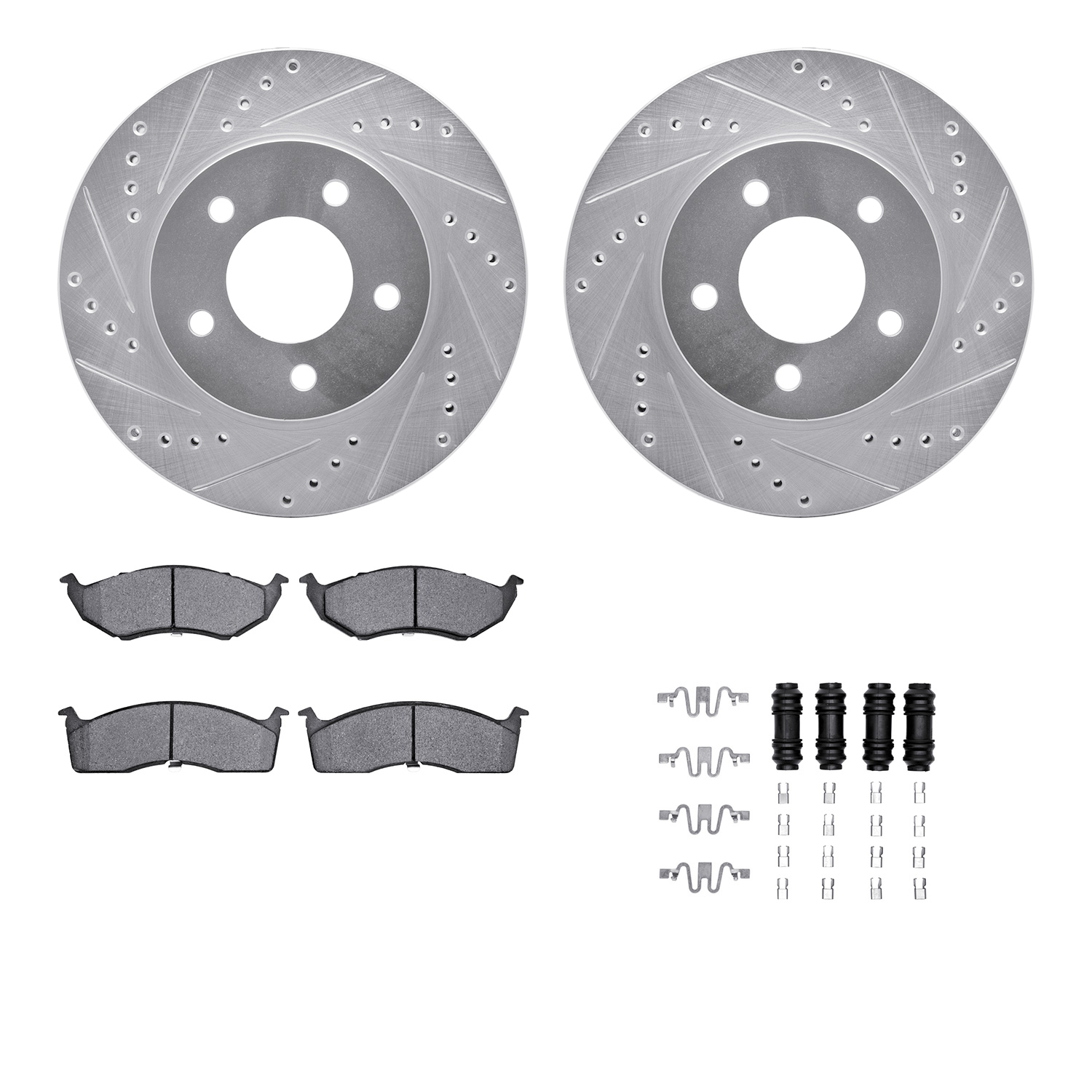 Dynamic Friction Company Front Brake Rotors-Drilled and Slotted-Silver with 5000 Advanced Brake Pads includes Hardware 7512-40018