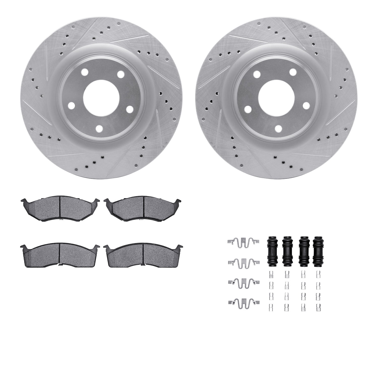 Dynamic Friction Company Front Brake Rotors-Drilled and Slotted-Silver with 5000 Advanced Brake Pads includes Hardware 7512-40019