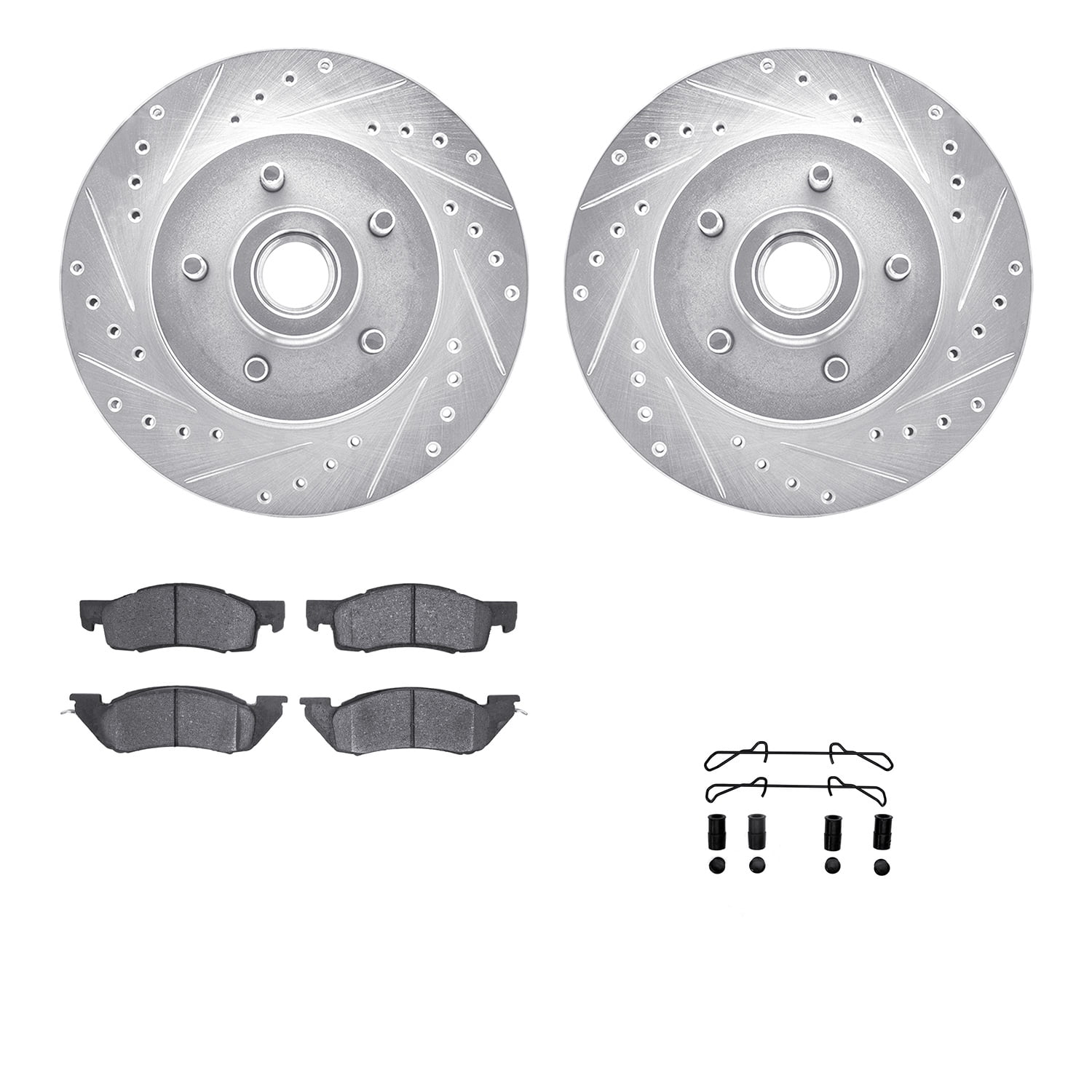Dynamic Friction Company Front Brake Rotors-Drilled and Slotted-Silver with 5000 Advanced Brake Pads includes Hardware 7512-40033