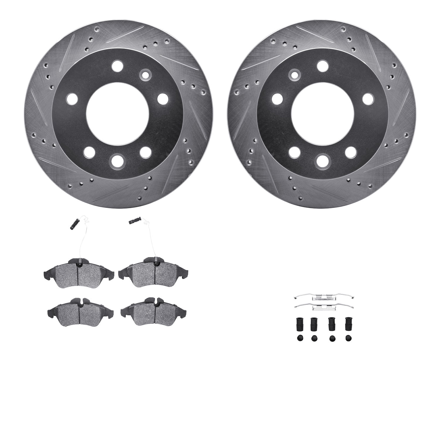Dynamic Friction Company Front Brake Rotors-Drilled and Slotted-Silver with 5000 Advanced Brake Pads includes Hardware 7512-40035