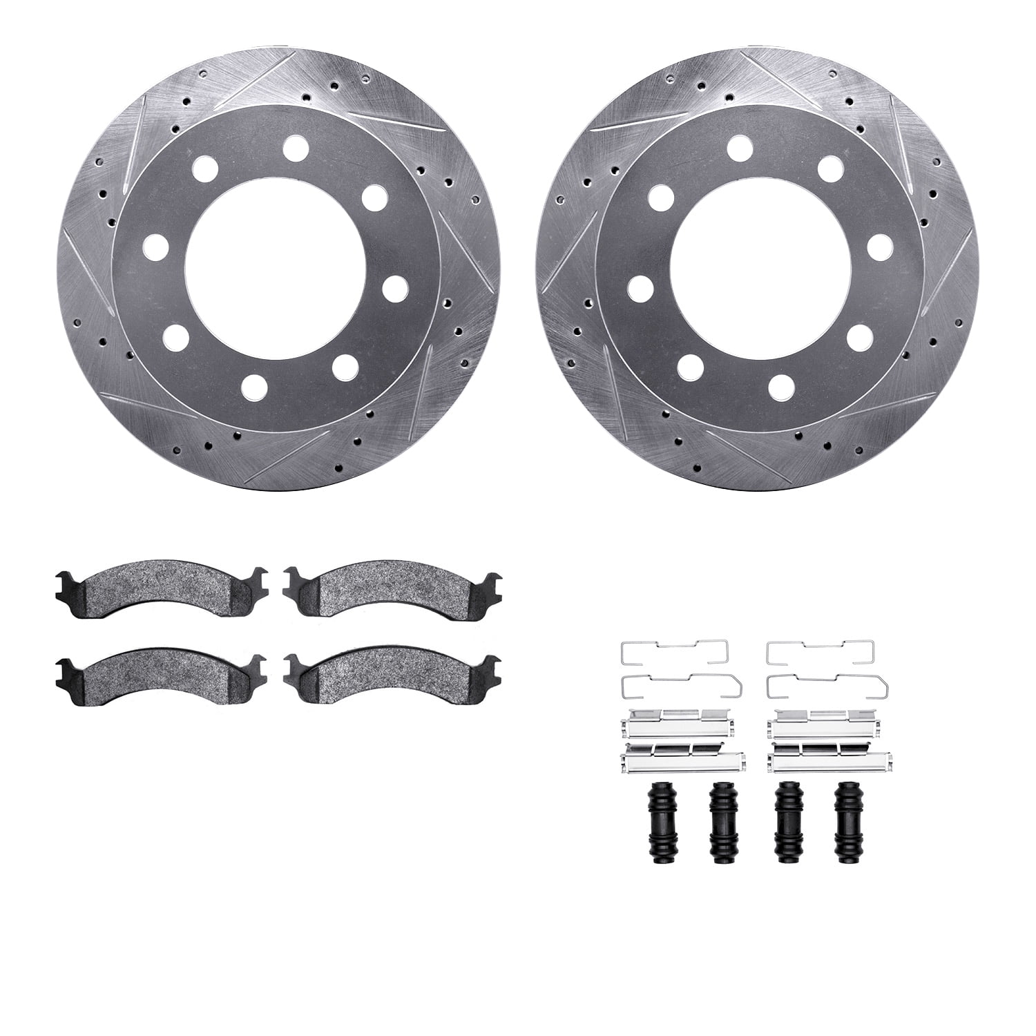 Dynamic Friction Company Front Brake Rotors-Drilled and Slotted-Silver with 5000 Advanced Brake Pads includes Hardware 7512-40078