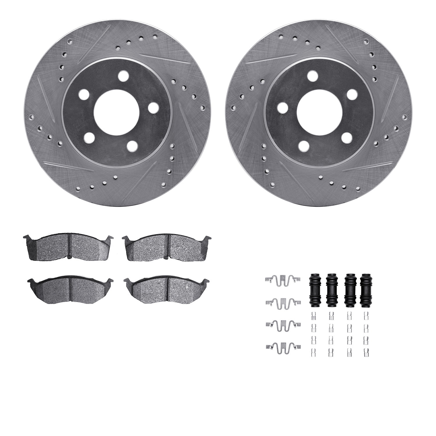 Dynamic Friction Company Front Brake Rotors-Drilled and Slotted-Silver with 5000 Advanced Brake Pads includes Hardware 7512-40127