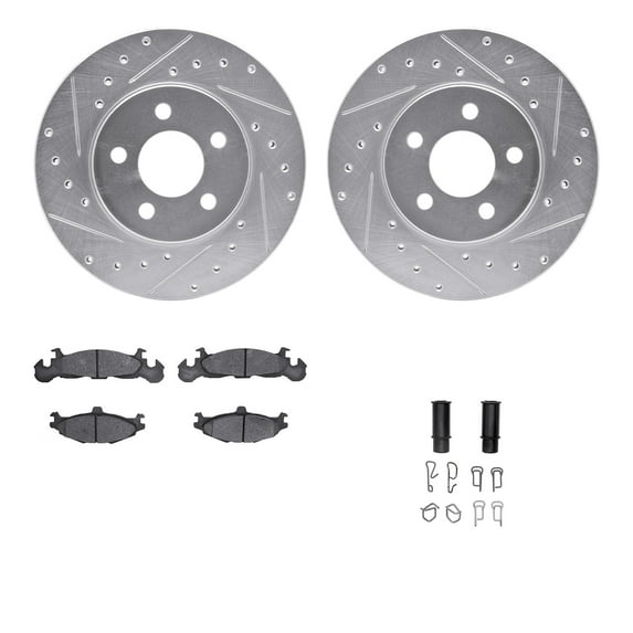 Dynamic Friction Company Front Brake Rotors-Drilled and Slotted-Silver with 5000 Advanced Brake Pads includes Hardware 7512-40140