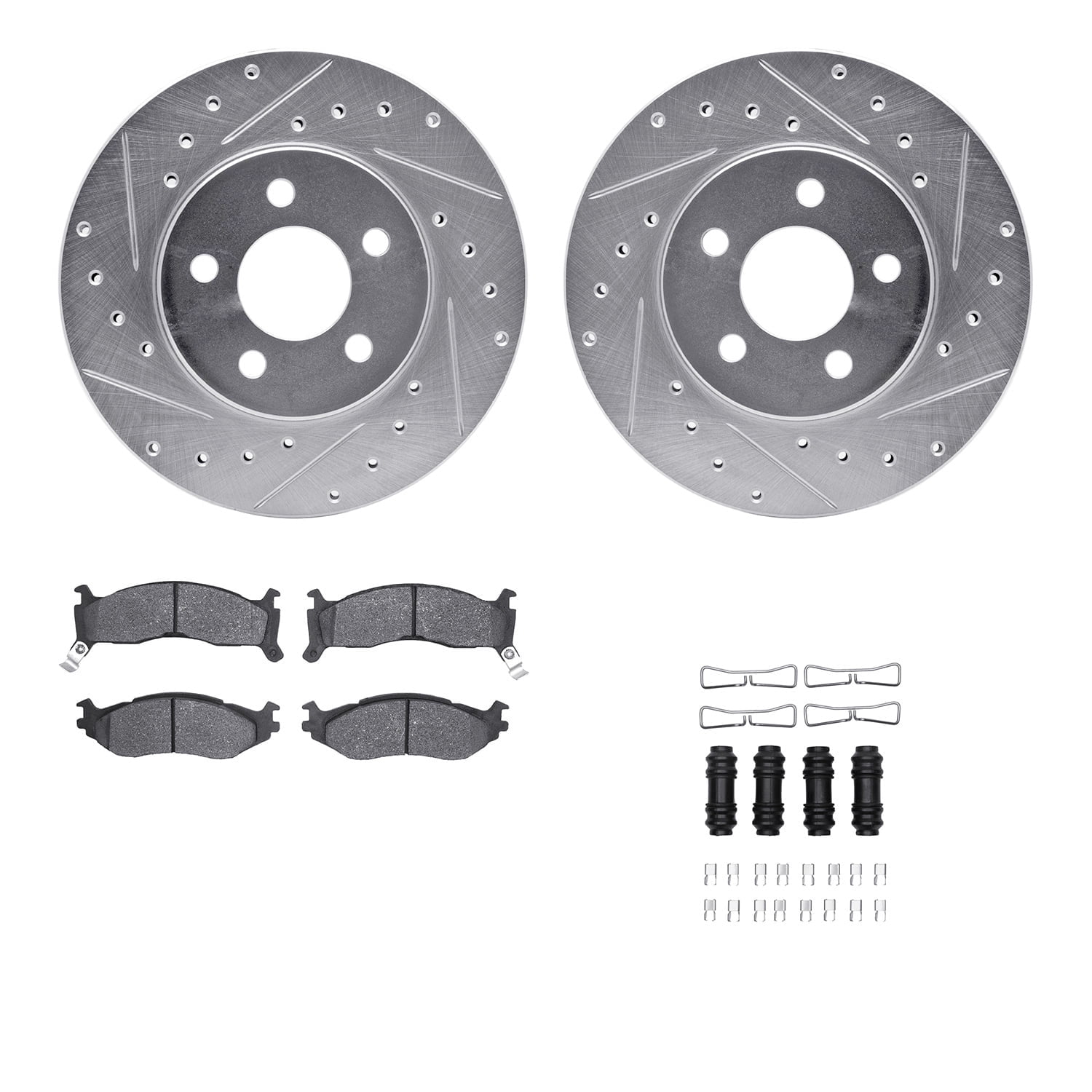 Dynamic Friction Company Front Brake Rotors-Drilled and Slotted-Silver with 5000 Advanced Brake Pads includes Hardware 7512-40143