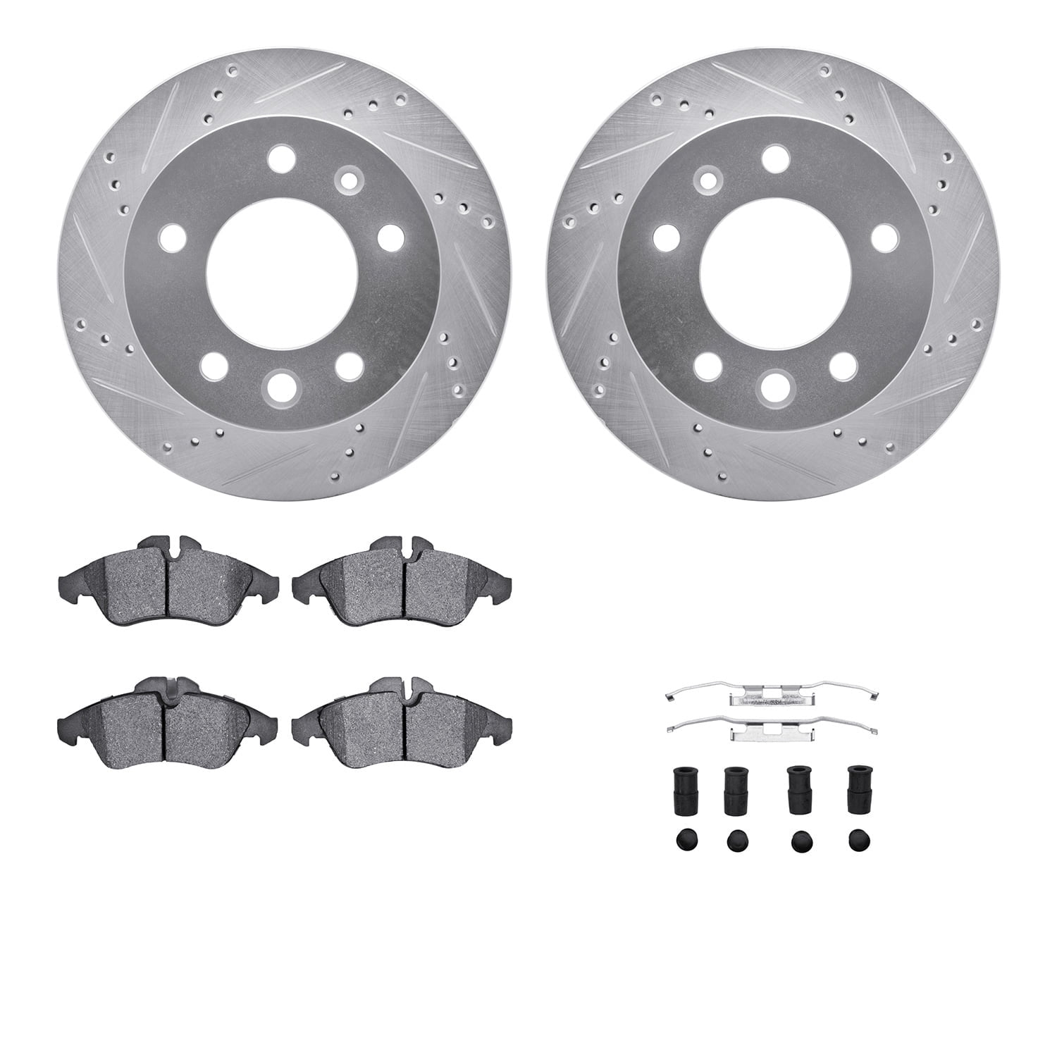 Dynamic Friction Company Front Brake Rotors-Drilled and Slotted-Silver with 5000 Advanced Brake Pads includes Hardware 7512-40253