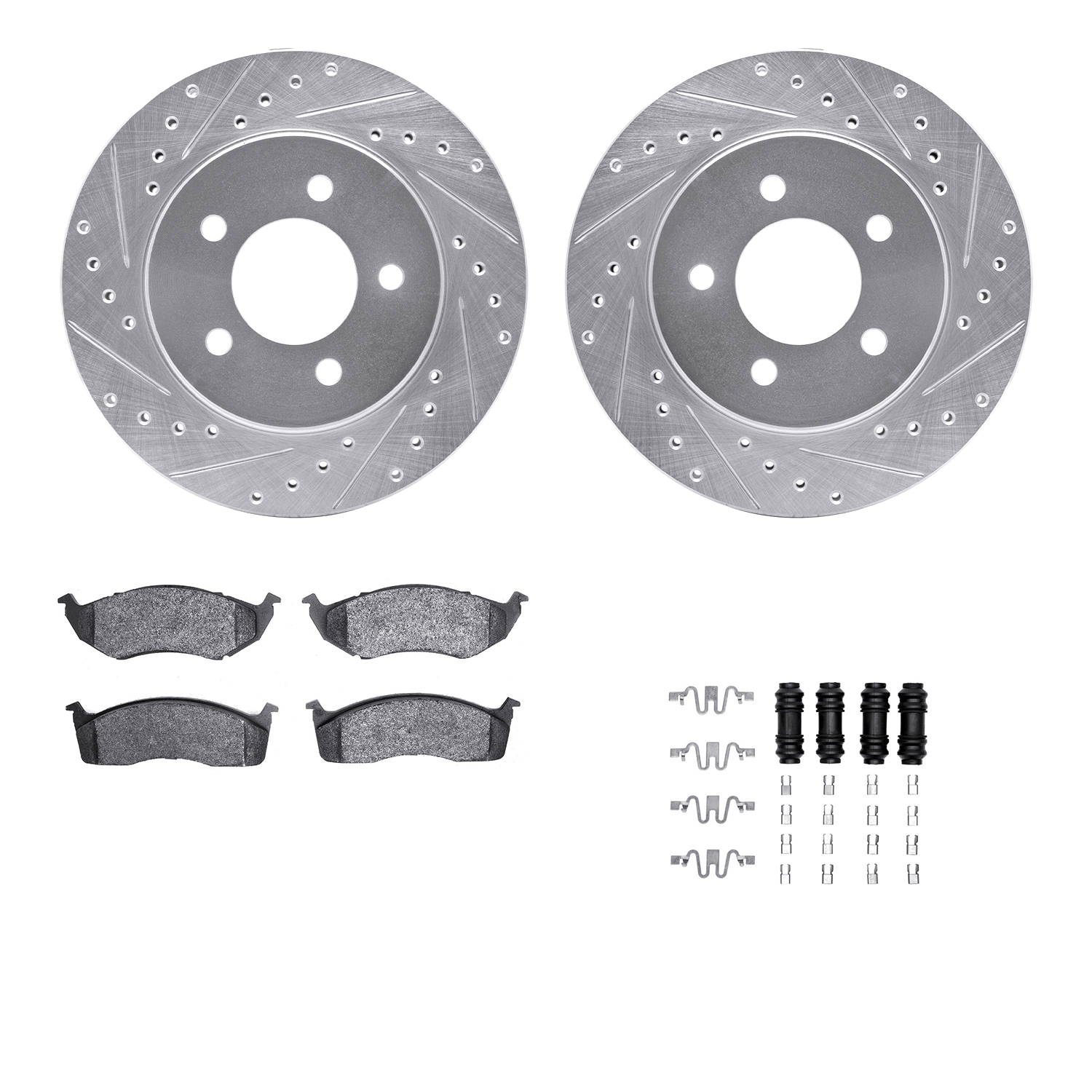 Dynamic Friction Company Front Brake Rotors-Drilled and Slotted-Silver with 5000 Advanced Brake Pads includes Hardware 7512-40290