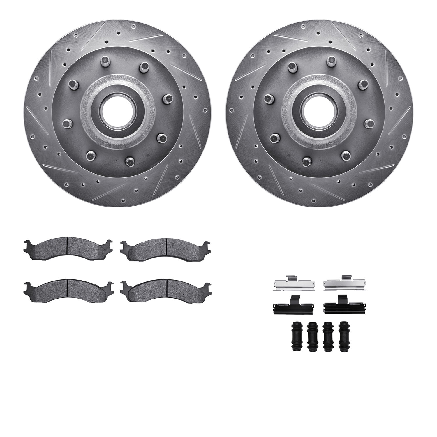 Dynamic Friction Company Front Brake Rotors-Drilled and Slotted-Silver with 5000 Advanced Brake Pads includes Hardware 7512-40396