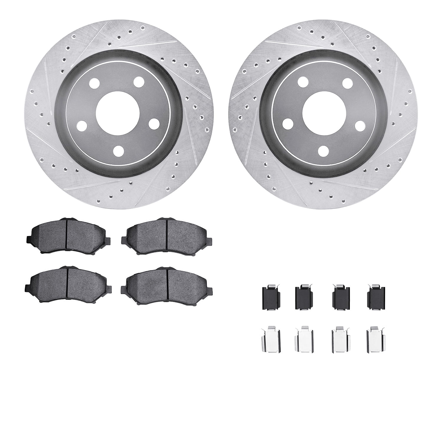 Dynamic Friction Company Front Brake Rotors-Drilled and Slotted-Silver with 5000 Advanced Brake Pads includes Hardware 7512-42033