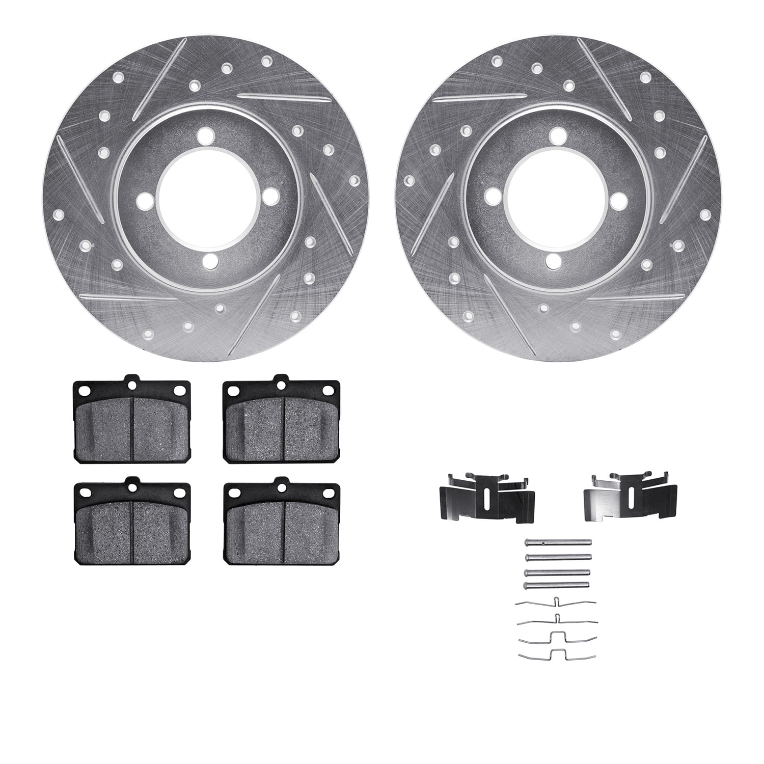 Dynamic Friction Company Front Brake Rotors-Drilled and Slotted-Silver with 5000 Advanced Brake Pads includes Hardware 7512-43001