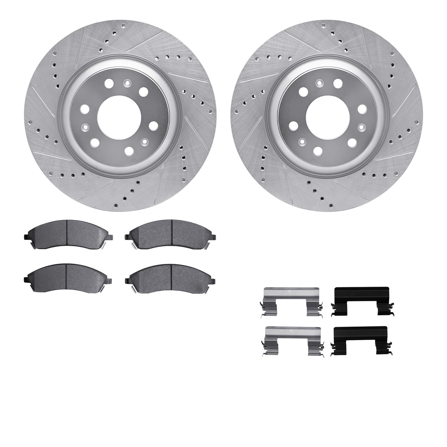 Dynamic Friction Company Front Brake Rotors-Drilled and Slotted-Silver with 5000 Advanced Brake Pads includes Hardware 7512-46056