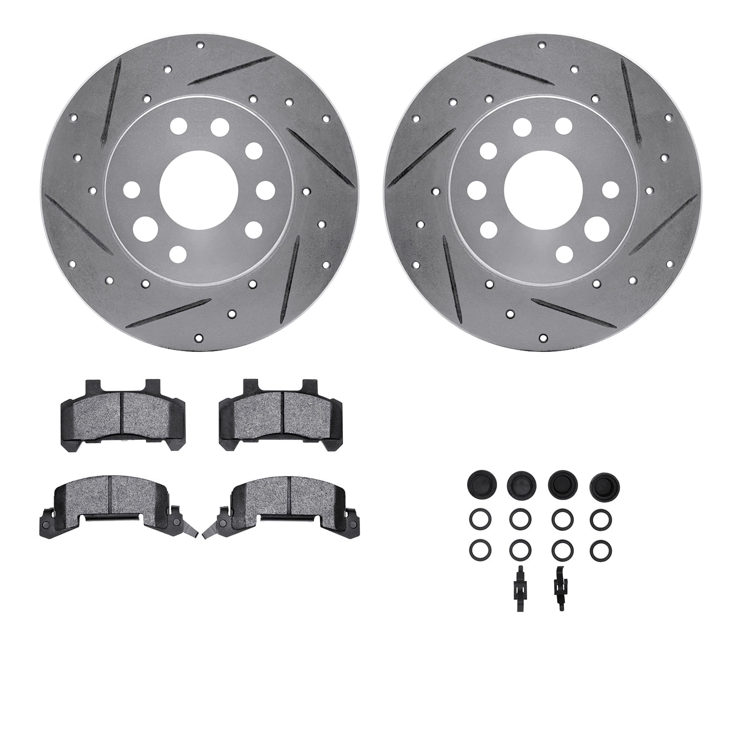 Dynamic Friction Company Front Brake Rotors-Drilled and Slotted-Silver with 5000 Advanced Brake Pads includes Hardware 7512-47003