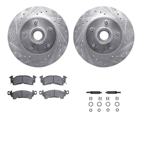 Dynamic Friction Company Front Brake Rotors-Drilled and Slotted-Silver with 5000 Advanced Brake Pads includes Hardware 7512-47008