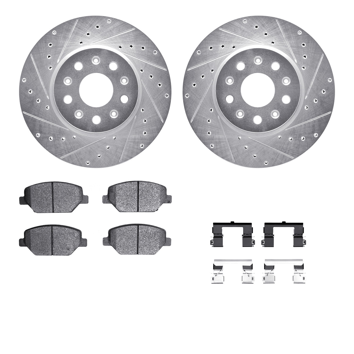 Dynamic Friction Company Front Brake Rotors-Drilled and Slotted-Silver with 5000 Advanced Brake Pads includes Hardware 7512-47037