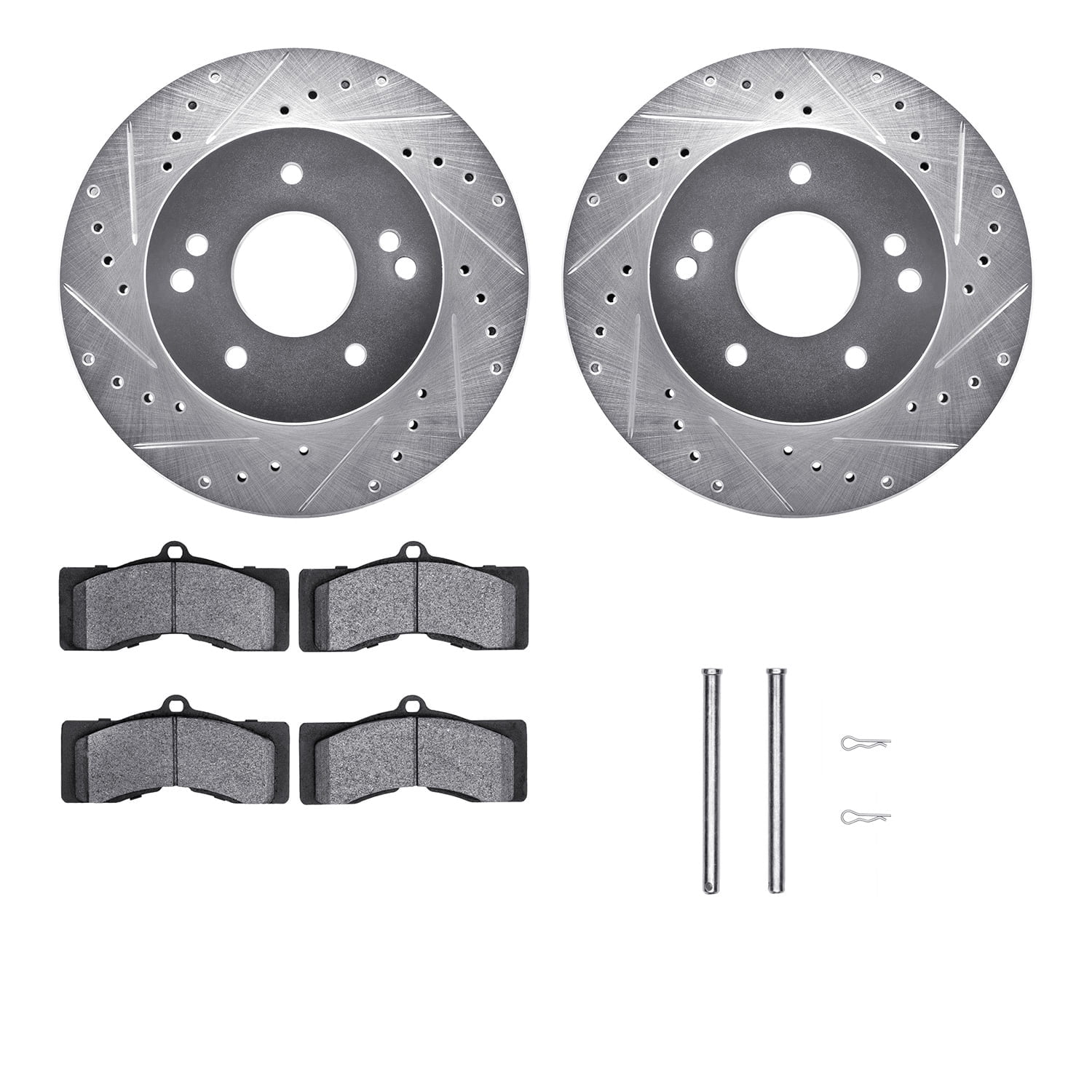 Dynamic Friction Company Front Brake Rotors-Drilled and Slotted-Silver with 5000 Advanced Brake Pads includes Hardware 7512-47116