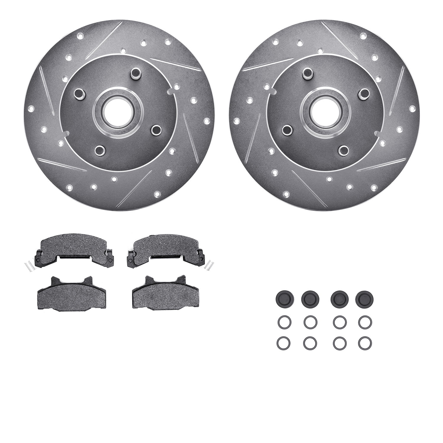 Dynamic Friction Company Front Brake Rotors-Drilled and Slotted-Silver with 5000 Advanced Brake Pads includes Hardware 7512-47128