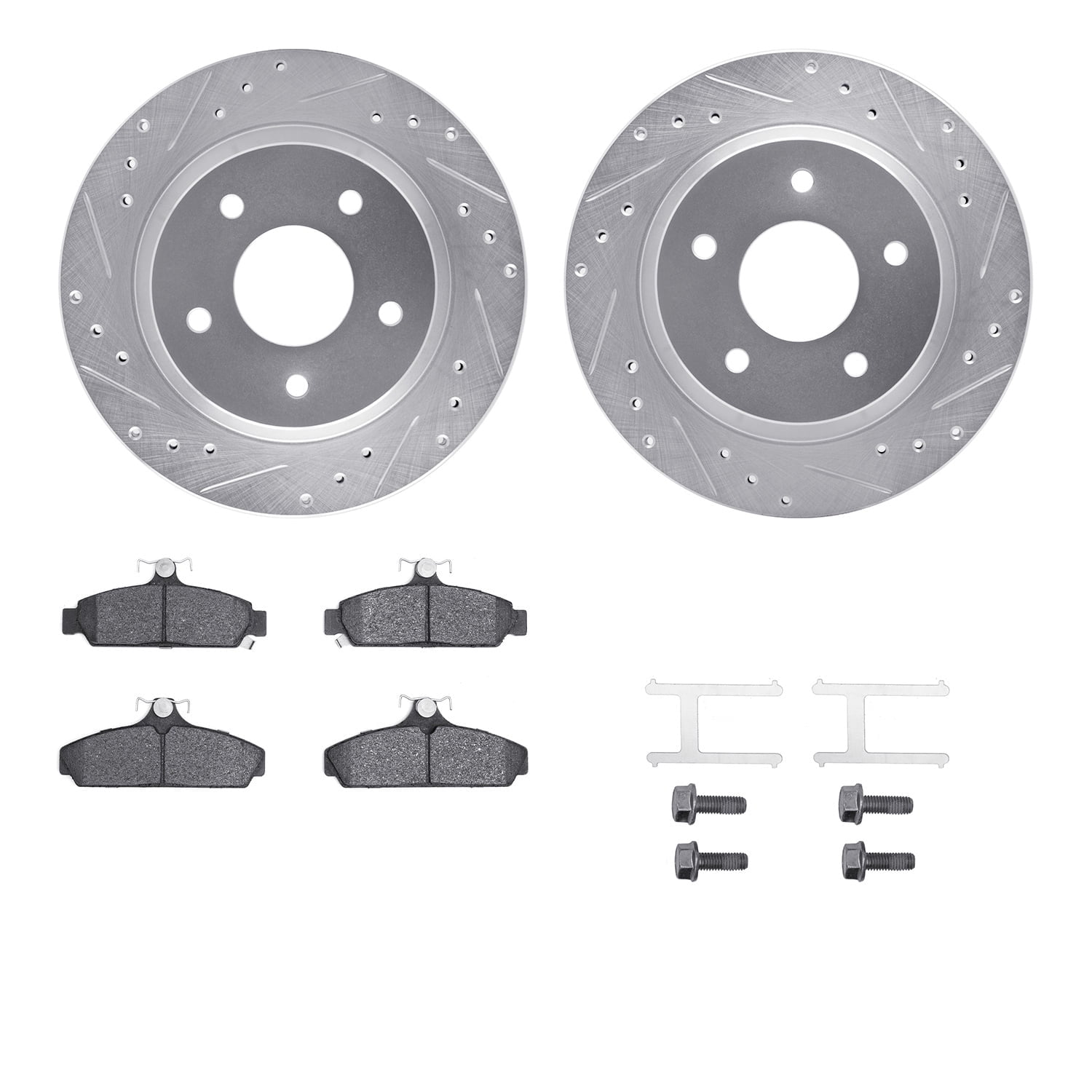 Dynamic Friction Company Front Brake Rotors-Drilled and Slotted-Silver with 5000 Advanced Brake Pads includes Hardware 7512-47145