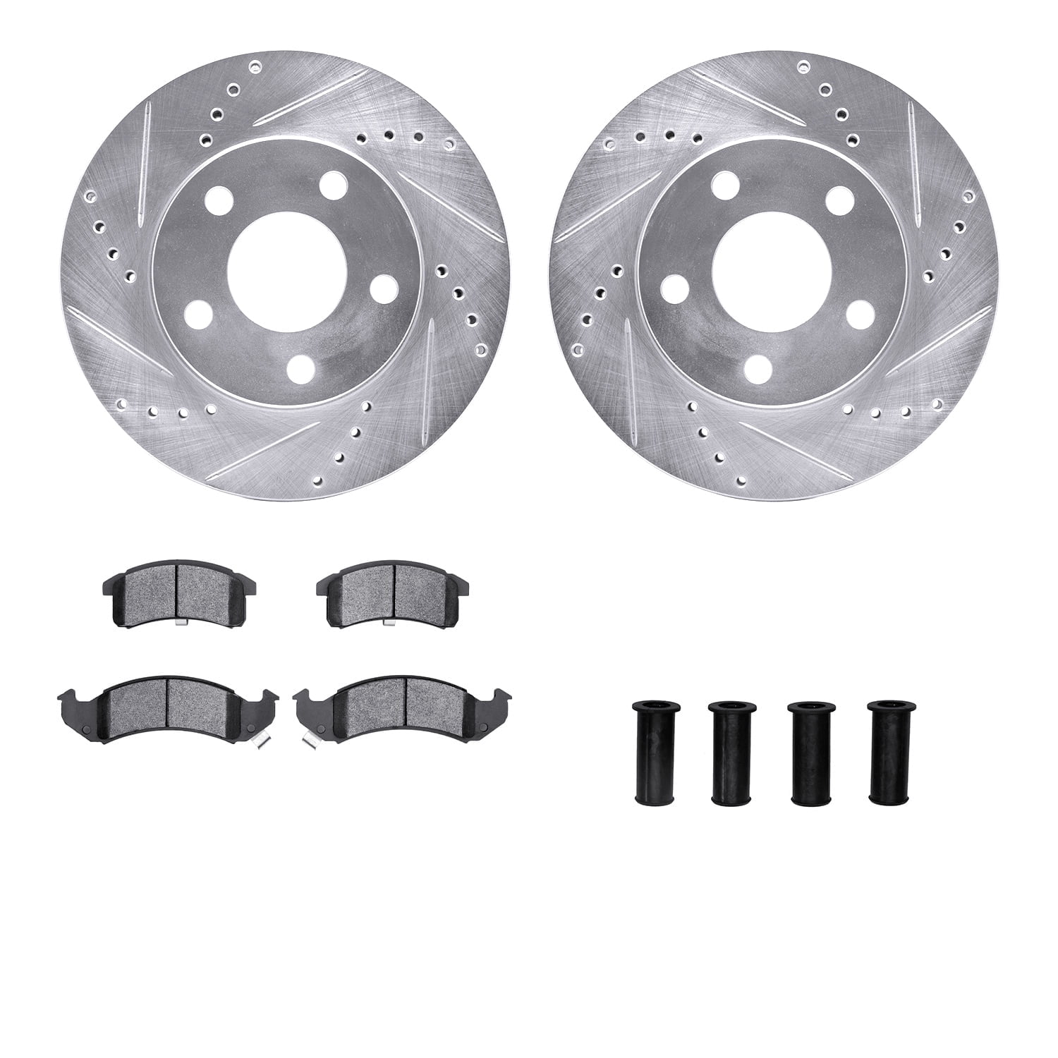 Dynamic Friction Company Front Brake Rotors-Drilled and Slotted-Silver with 5000 Advanced Brake Pads includes Hardware 7512-52026