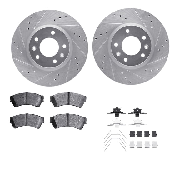 Dynamic Friction Company Front Brake Rotors-Drilled and Slotted-Silver with 5000 Advanced Brake Pads includes Hardware 7512-54043