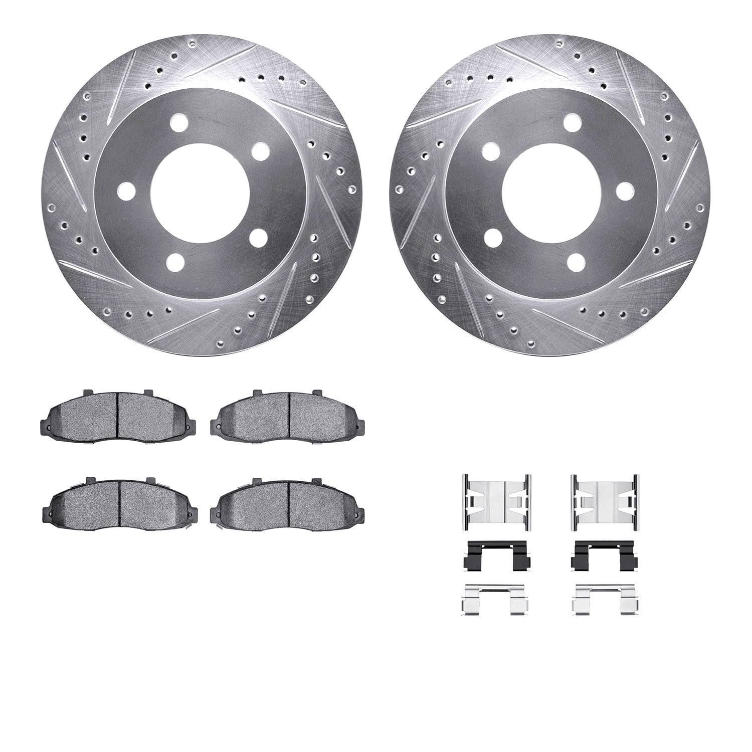 Dynamic Friction Company Front Brake Rotors-Drilled and Slotted-Silver with 5000 Advanced Brake Pads includes Hardware 7512-54112