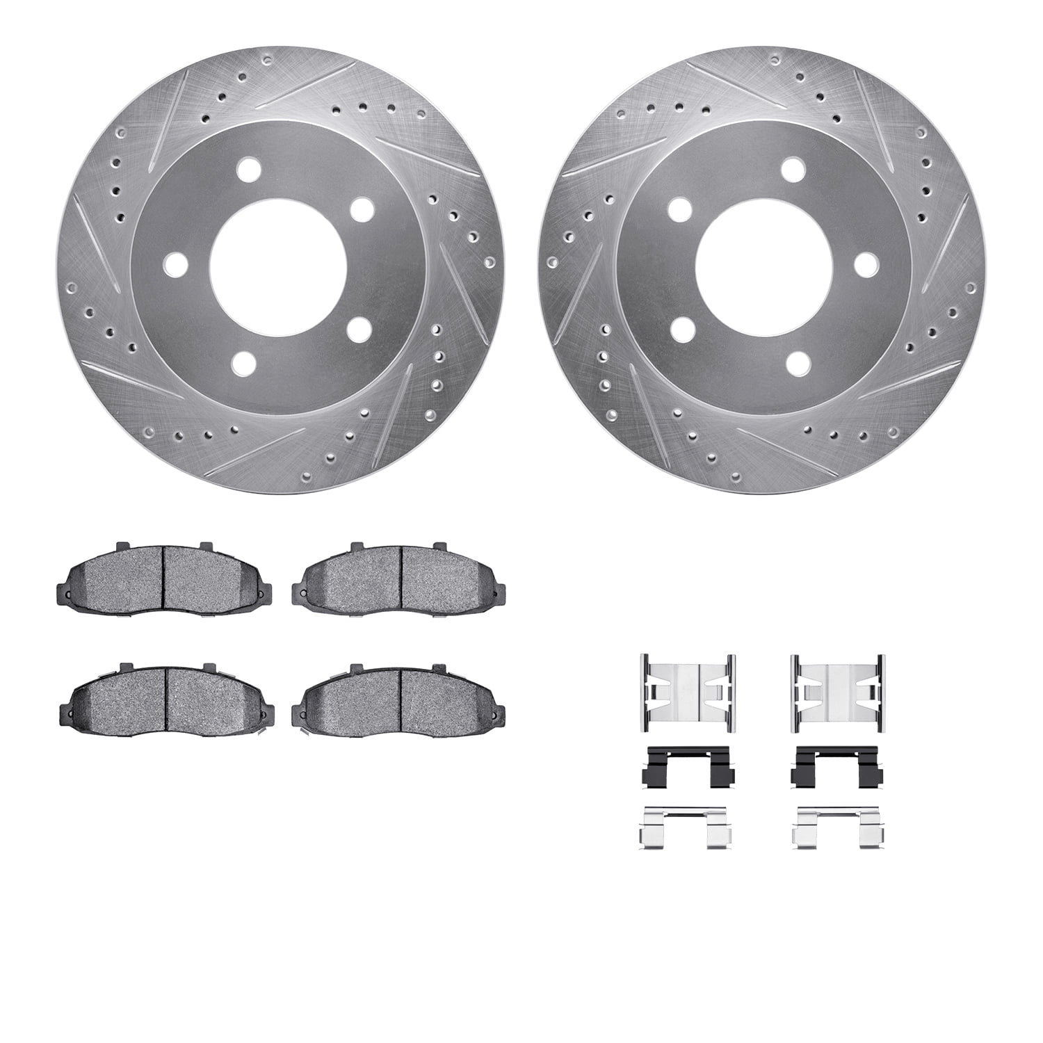 Dynamic Friction Company Front Brake Rotors-Drilled and Slotted-Silver with 5000 Advanced Brake Pads includes Hardware 7512-54137