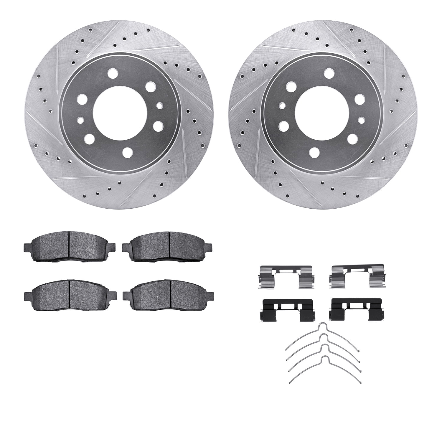 Dynamic Friction Company Front Brake Rotors-Drilled and Slotted-Silver with 5000 Advanced Brake Pads includes Hardware 7512-54159