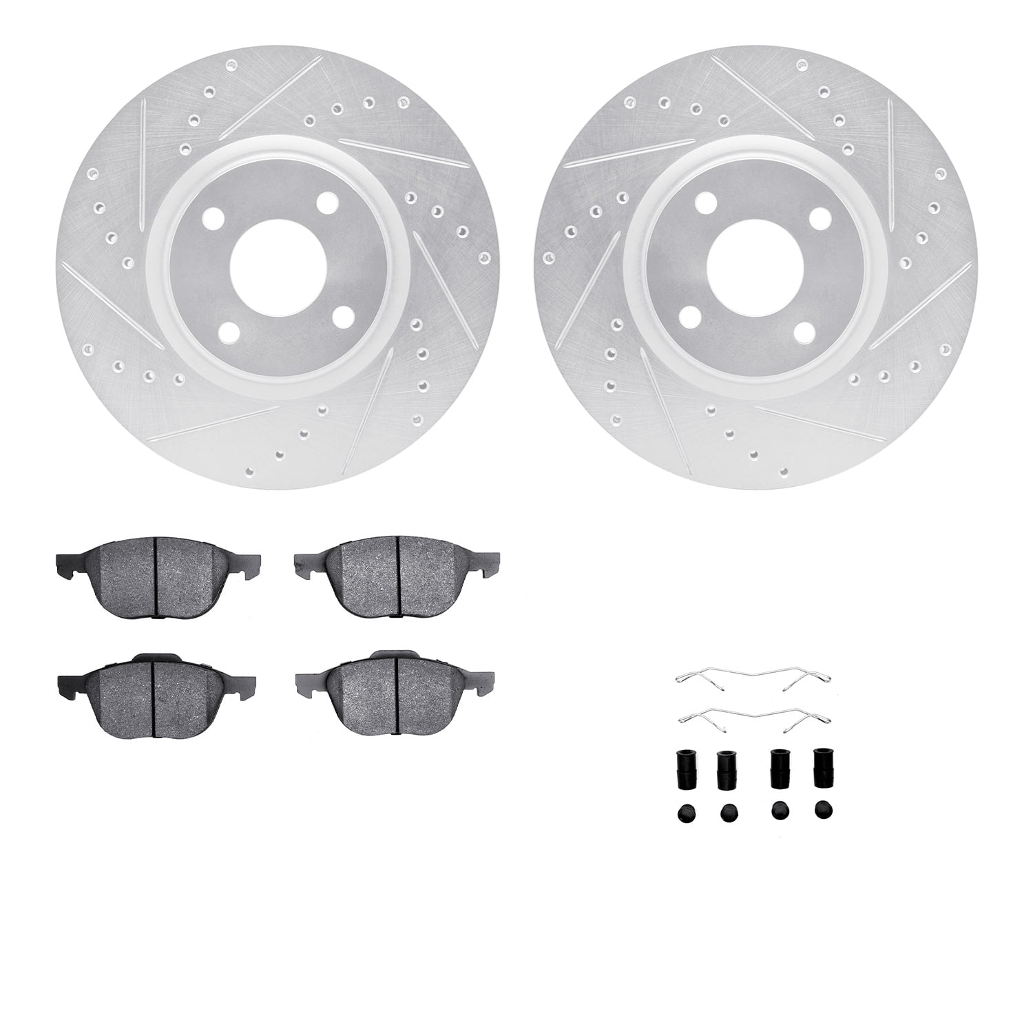 Dynamic Friction Company Front Brake Rotors-Drilled and Slotted-Silver with 5000 Advanced Brake Pads includes Hardware 7512-54182