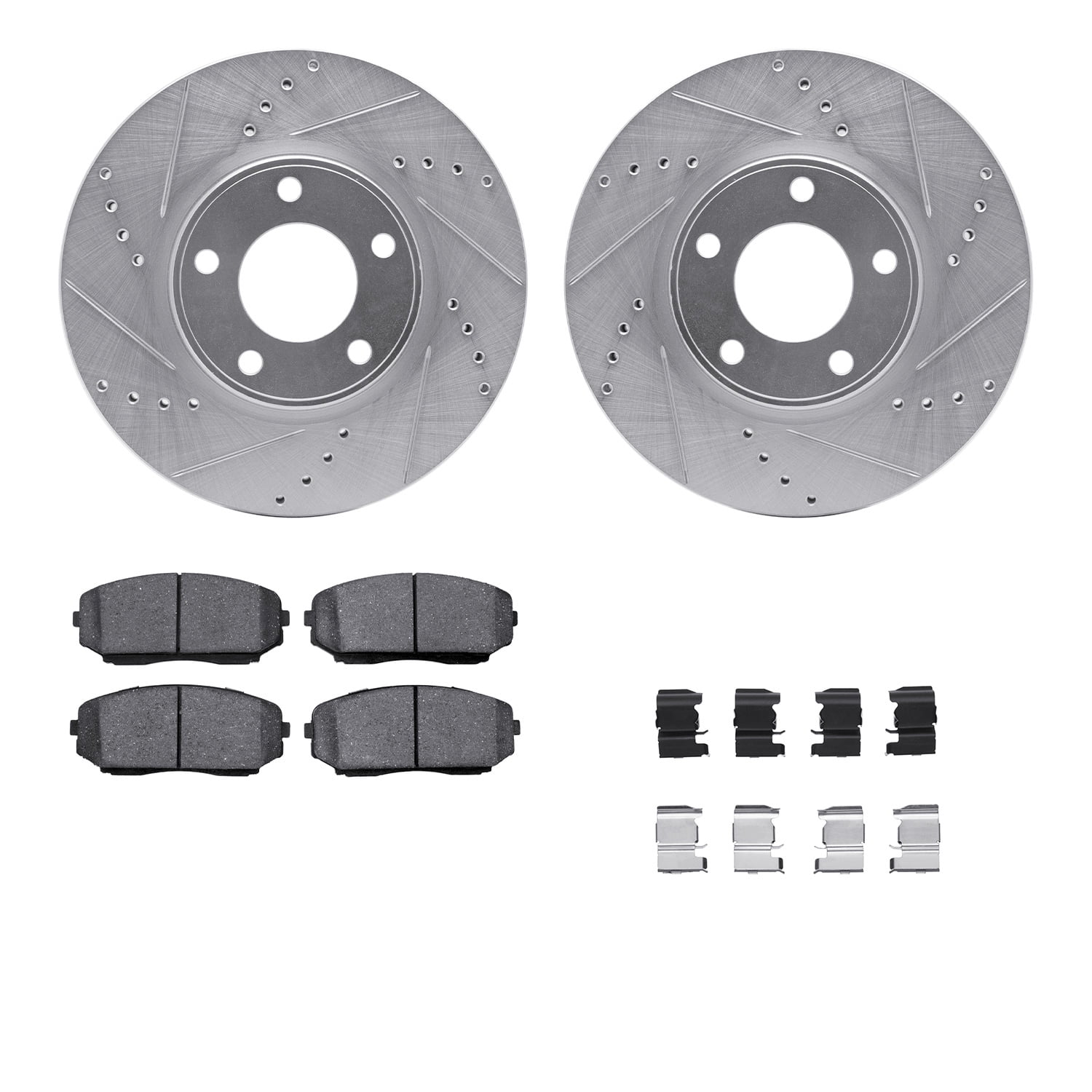 Dynamic Friction Company Front Brake Rotors-Drilled and Slotted-Silver with 5000 Advanced Brake Pads includes Hardware 7512-54189