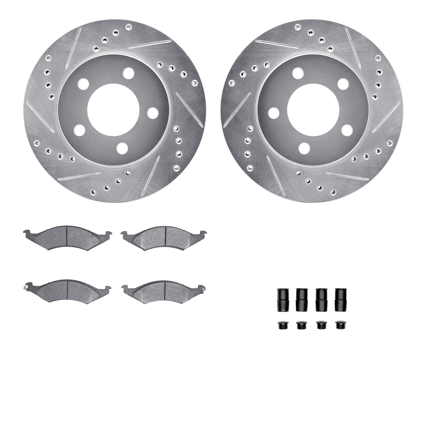 Dynamic Friction Company Front Brake Rotors-Drilled and Slotted-Silver with 5000 Advanced Brake Pads includes Hardware 7512-54301