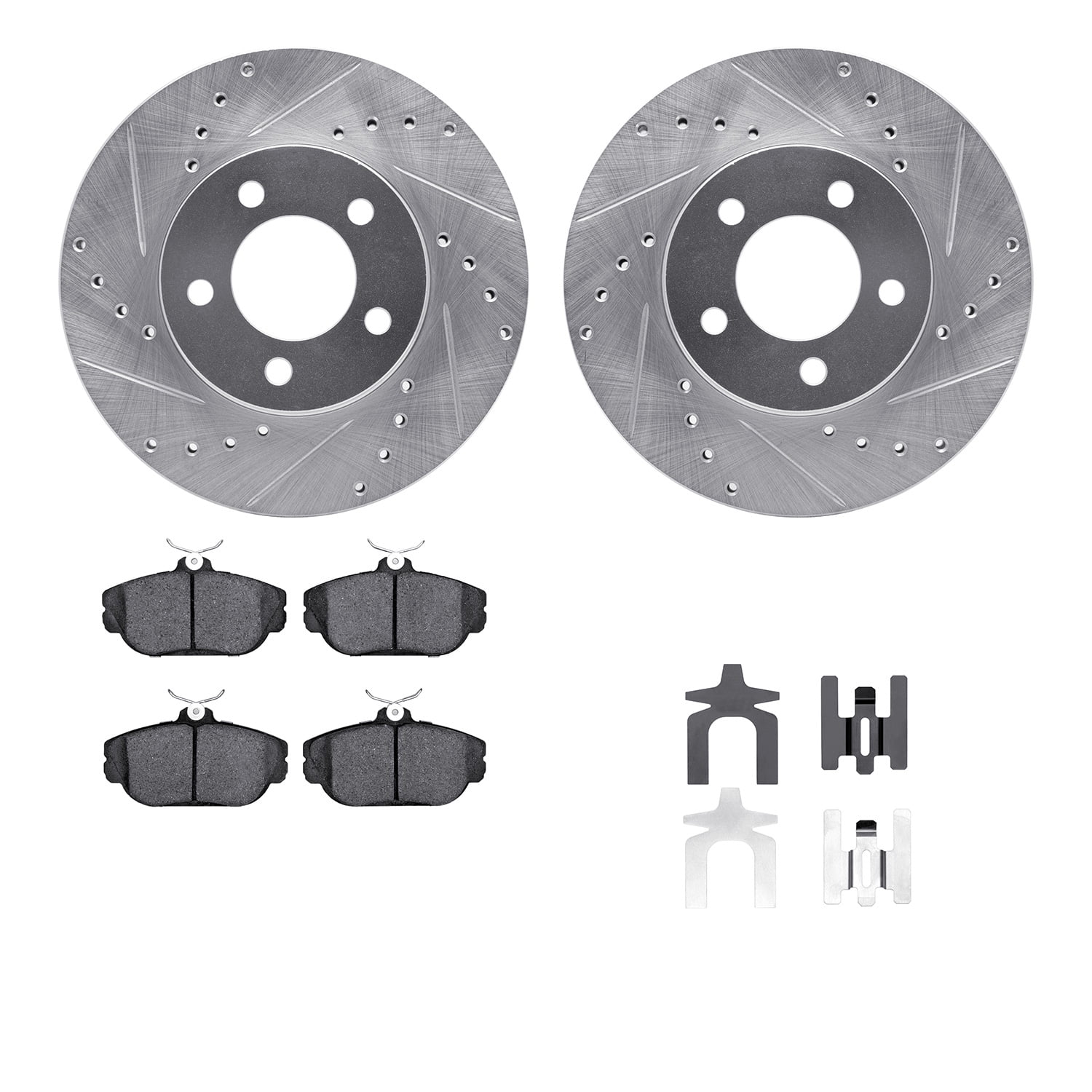 Dynamic Friction Company Front Brake Rotors-Drilled and Slotted-Silver with 5000 Advanced Brake Pads includes Hardware 7512-54348