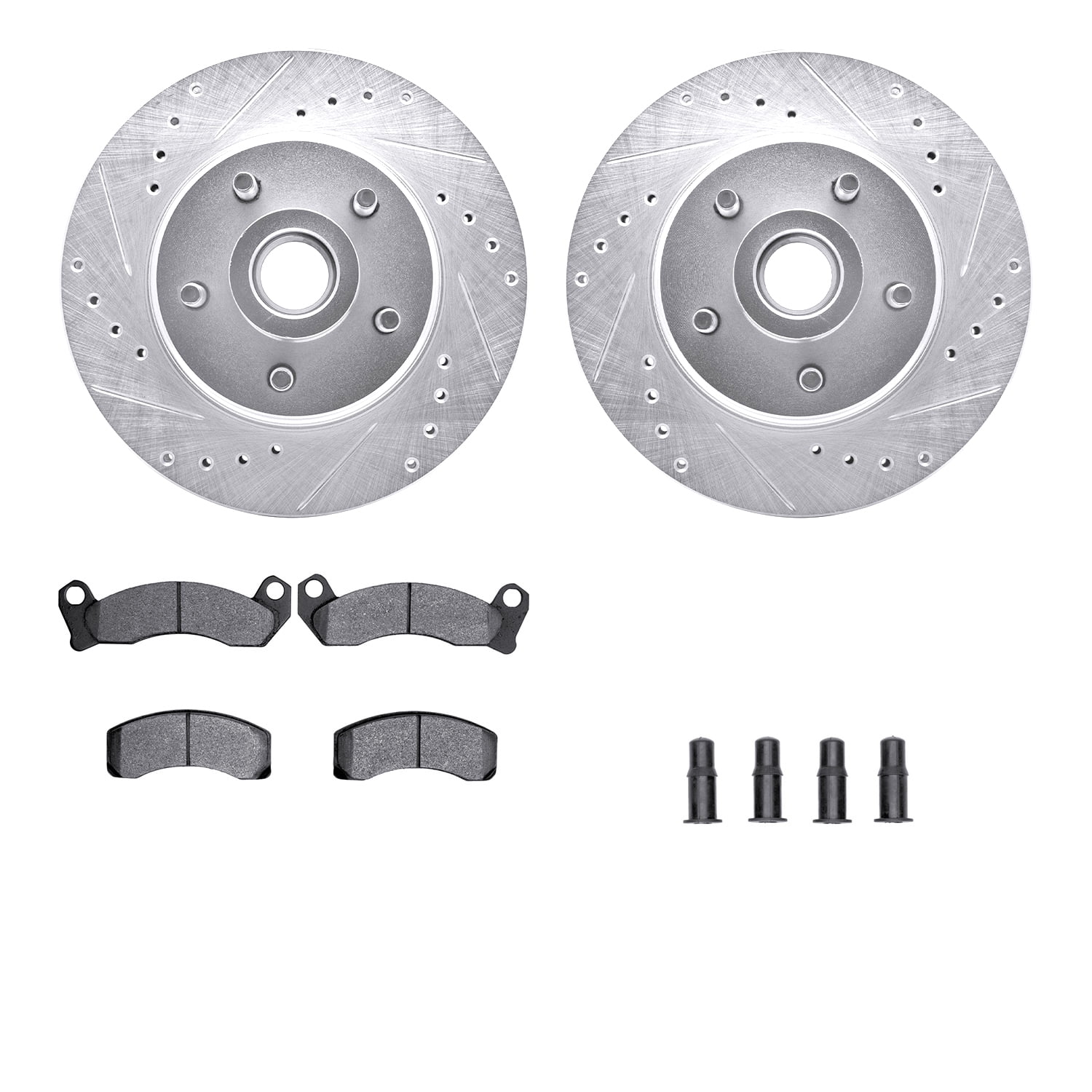 Dynamic Friction Company Front Brake Rotors-Drilled and Slotted-Silver with 5000 Advanced Brake Pads includes Hardware 7512-55000