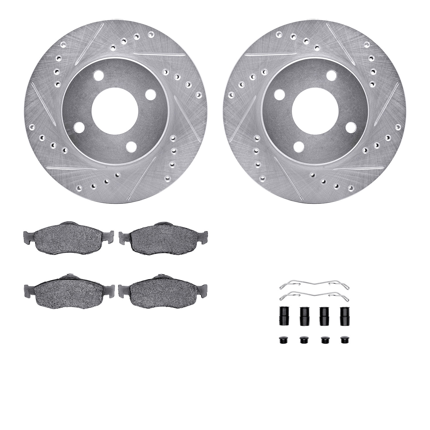 Dynamic Friction Company Front Brake Rotors-Drilled and Slotted-Silver with 5000 Advanced Brake Pads includes Hardware 7512-56003