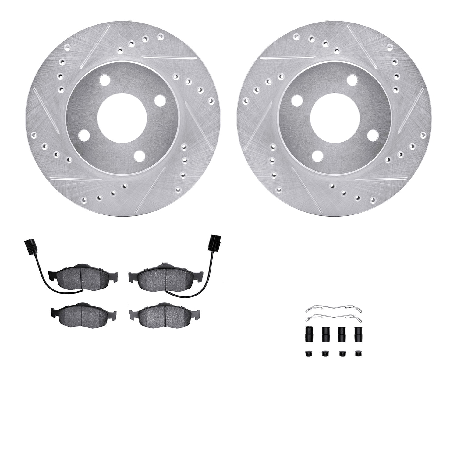 Dynamic Friction Company Front Brake Rotors-Drilled and Slotted-Silver with 5000 Advanced Brake Pads includes Hardware 7512-56004