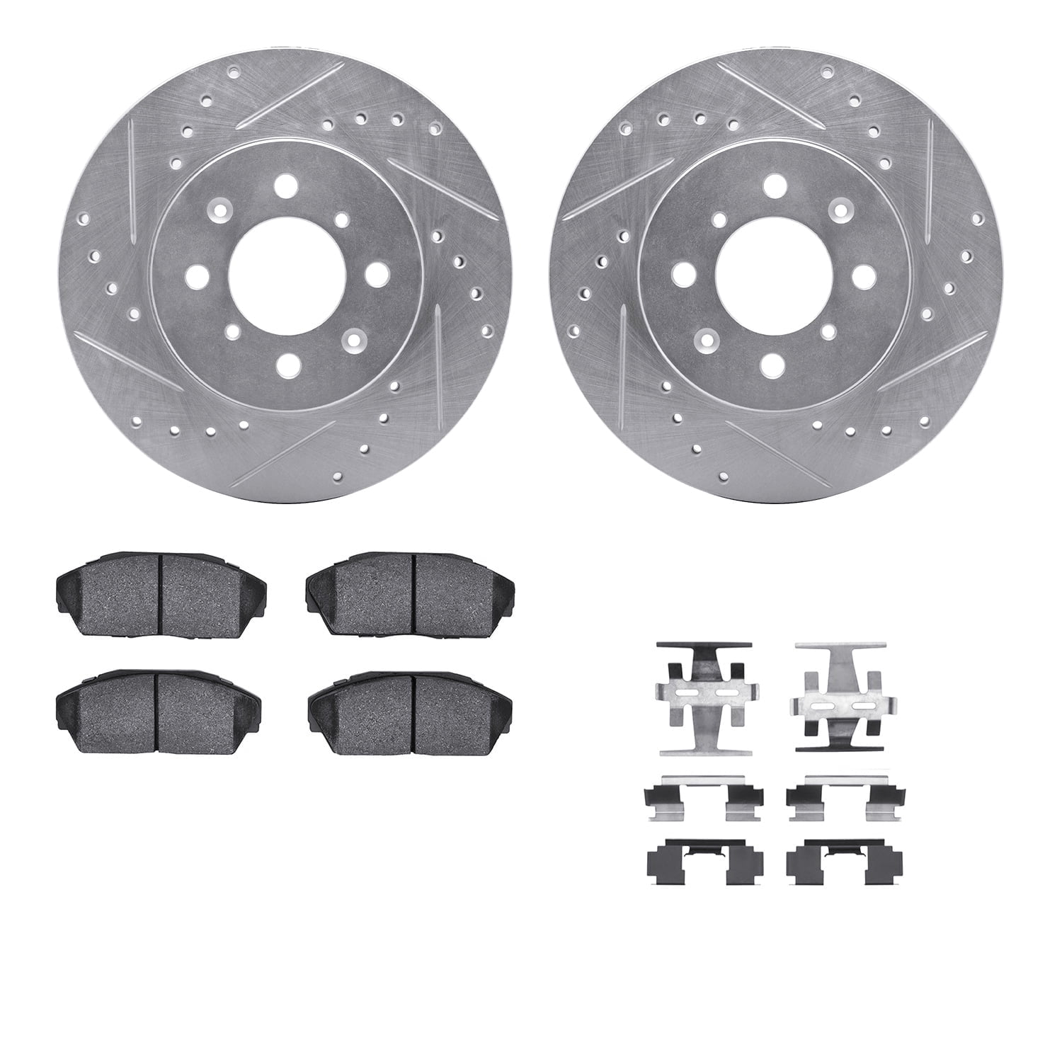 Dynamic Friction Company Front Brake Rotors-Drilled and Slotted-Silver with 5000 Advanced Brake Pads includes Hardware 7512-59010