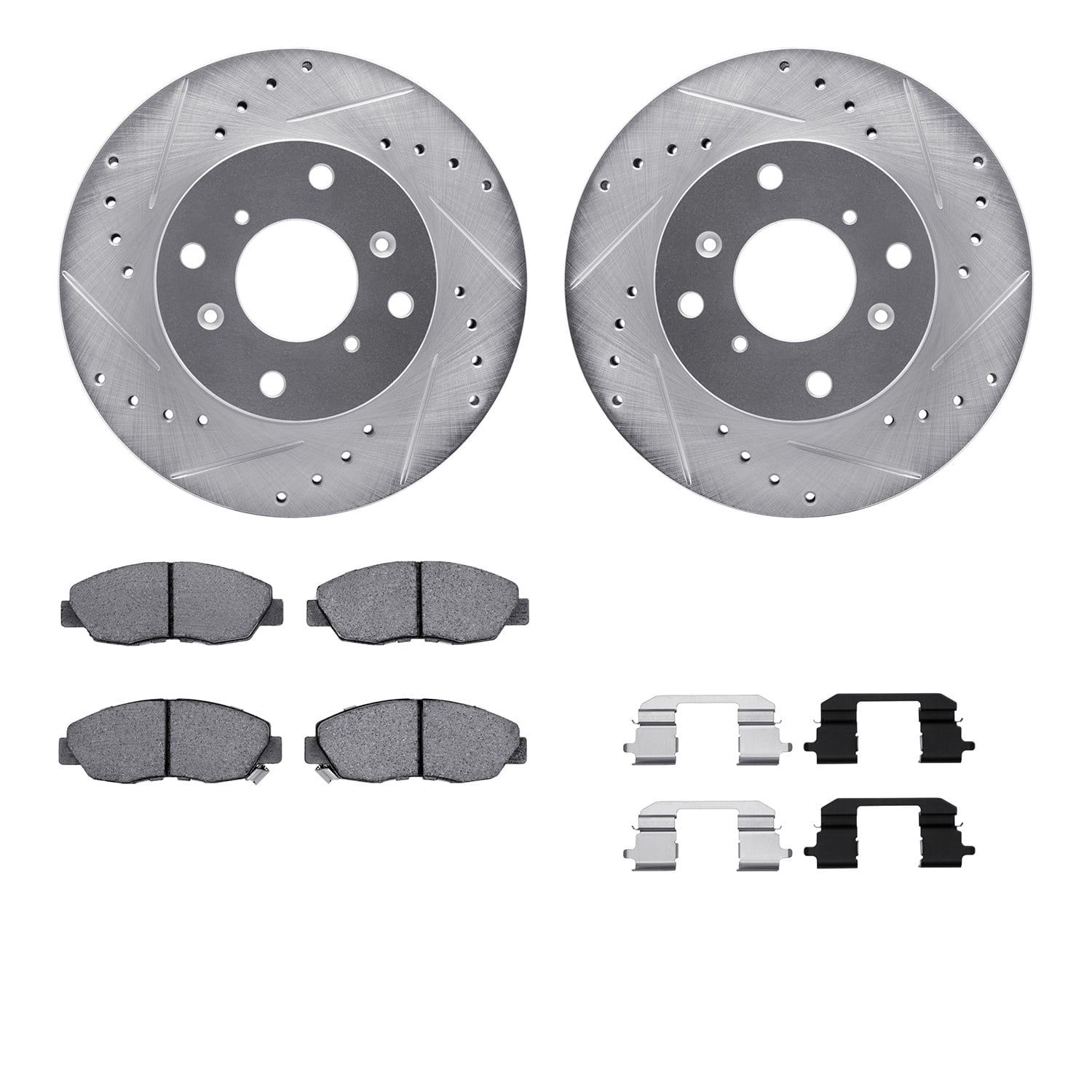 Dynamic Friction Company Front Brake Rotors-Drilled and Slotted-Silver with 5000 Advanced Brake Pads includes Hardware 7512-59026